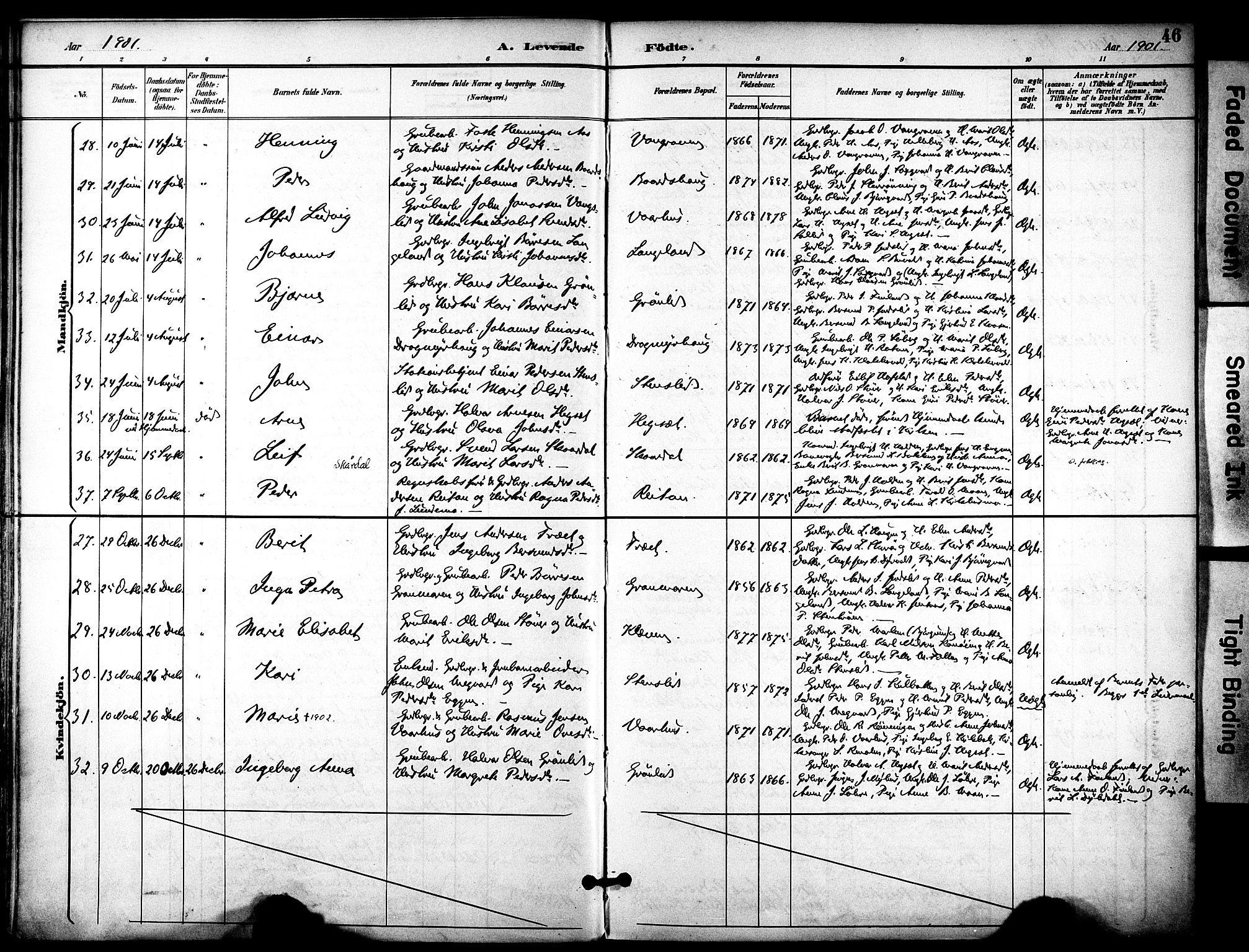 Ministerialprotokoller, klokkerbøker og fødselsregistre - Sør-Trøndelag, SAT/A-1456/686/L0984: Parish register (official) no. 686A02, 1891-1906, p. 46