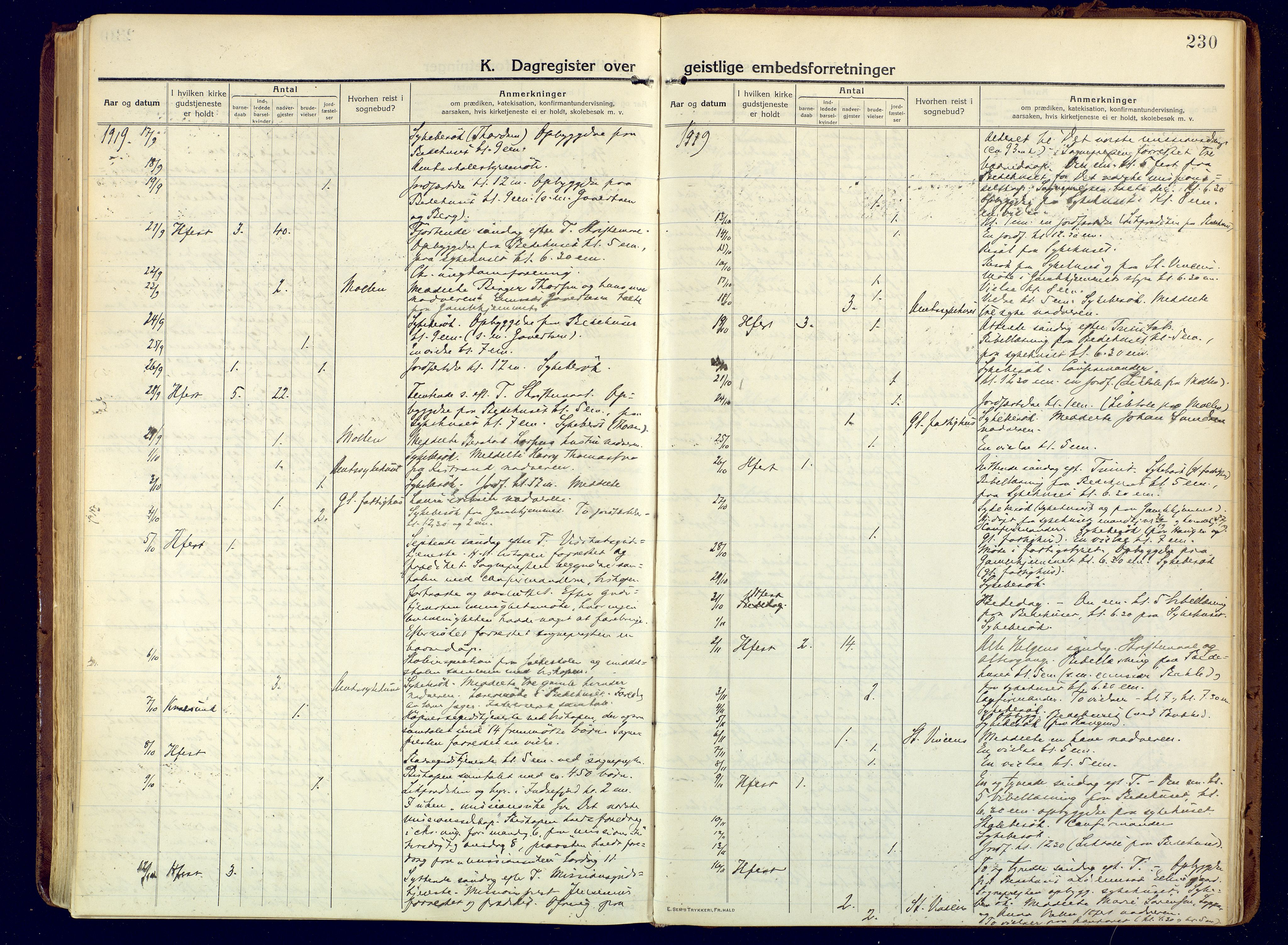 Hammerfest sokneprestkontor, AV/SATØ-S-1347/H/Ha/L0015.kirke: Parish register (official) no. 15, 1916-1923, p. 230