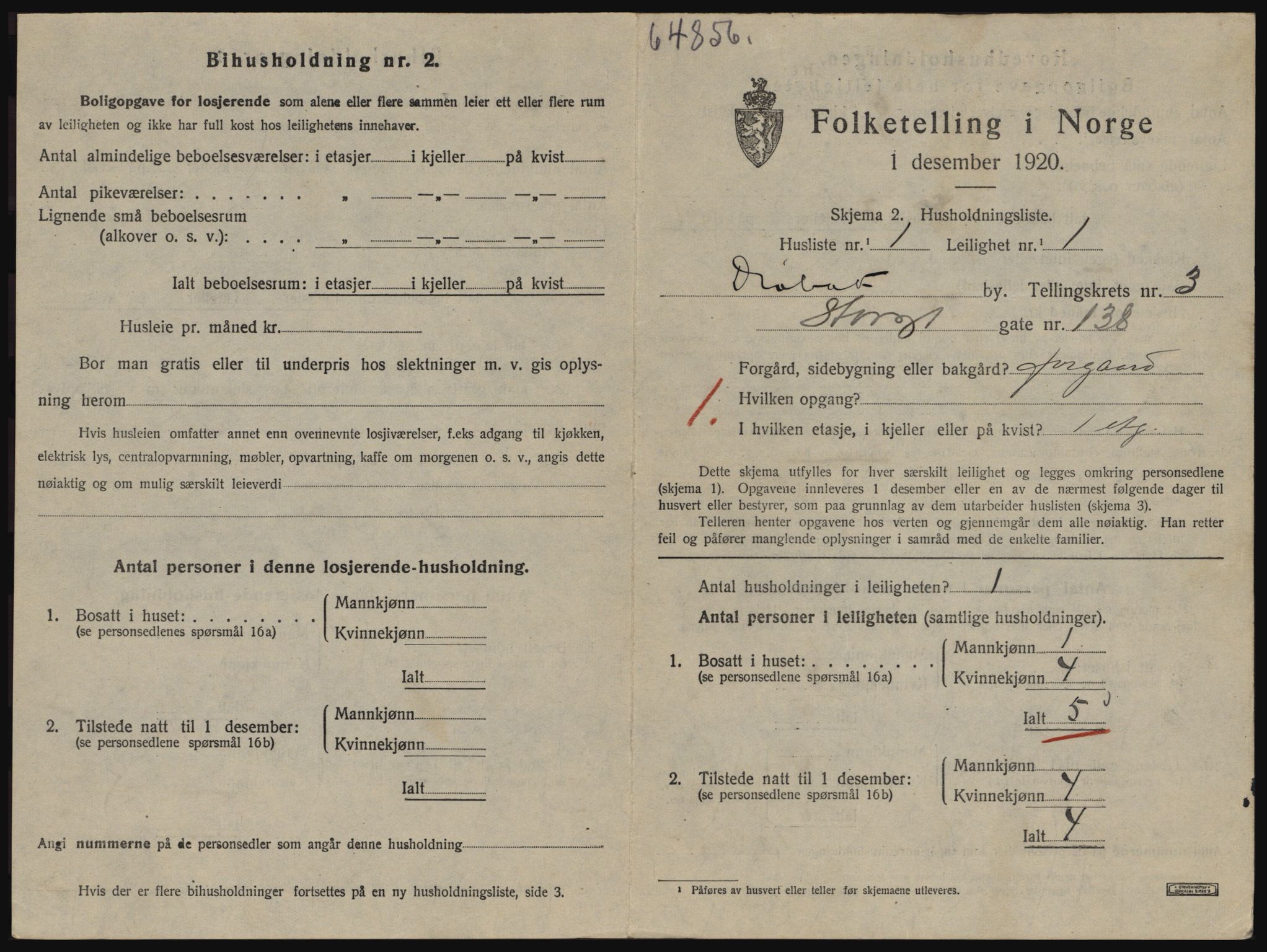SAO, 1920 census for Drøbak, 1920, p. 1107