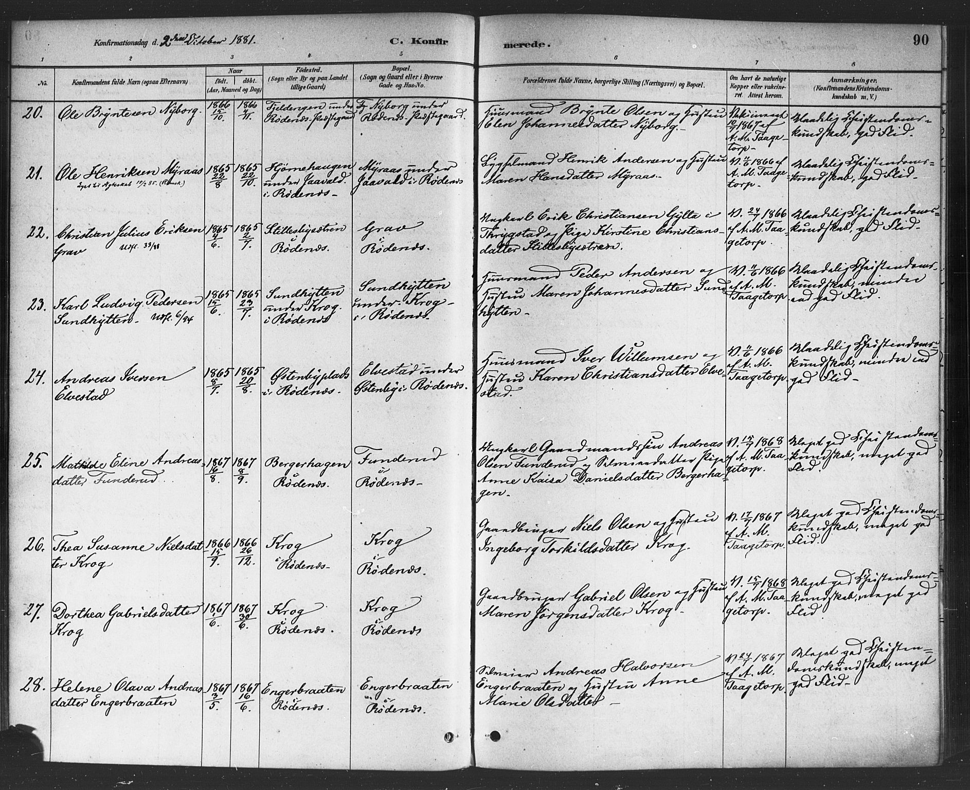 Rødenes prestekontor Kirkebøker, AV/SAO-A-2005/F/Fa/L0009: Parish register (official) no. I 9, 1880-1889, p. 90