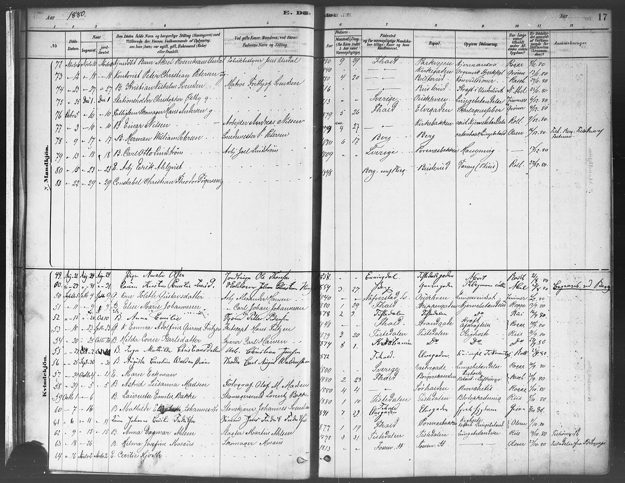 Halden prestekontor Kirkebøker, AV/SAO-A-10909/F/Fa/L0012: Parish register (official) no. I 12, 1878-1889, p. 17