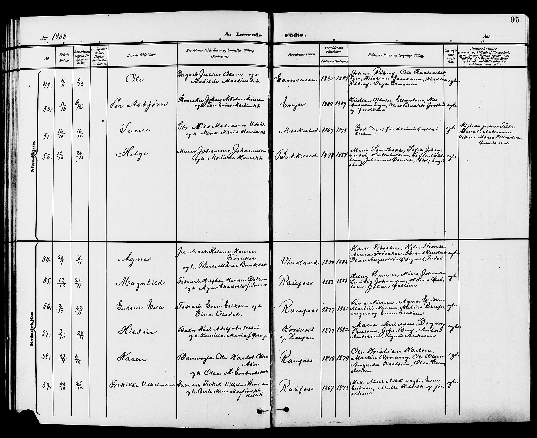 Vestre Toten prestekontor, SAH/PREST-108/H/Ha/Hab/L0010: Parish register (copy) no. 10, 1900-1912, p. 95