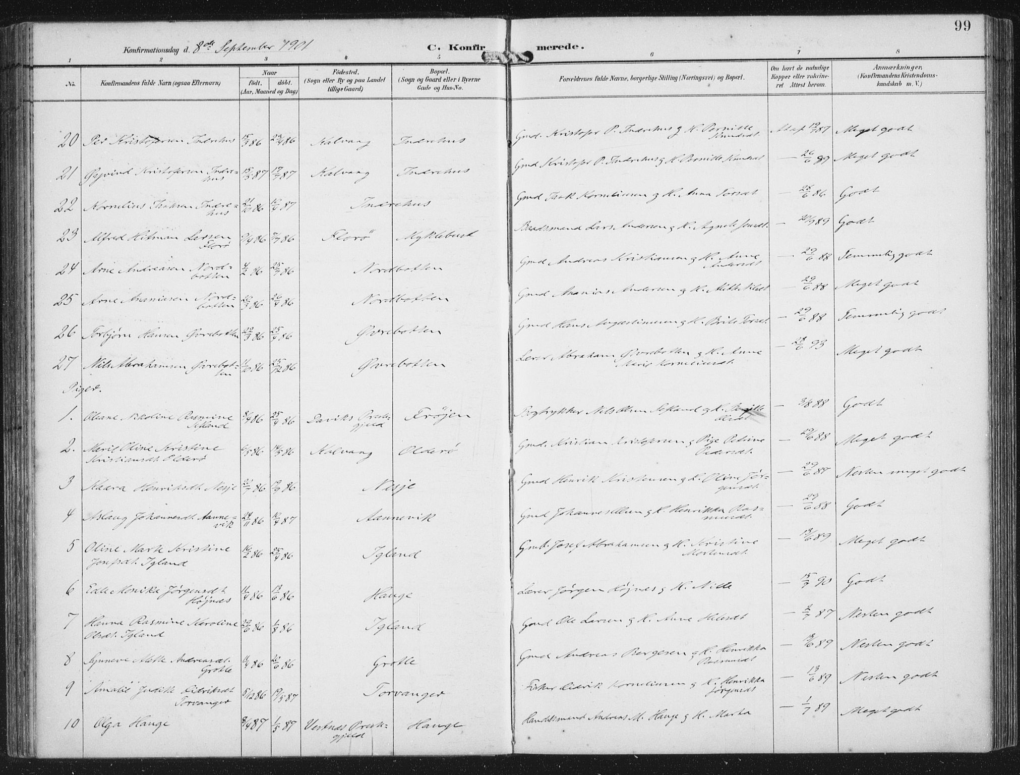 Bremanger sokneprestembete, SAB/A-82201/H/Haa/Haab/L0002: Parish register (official) no. B  2, 1896-1908, p. 99