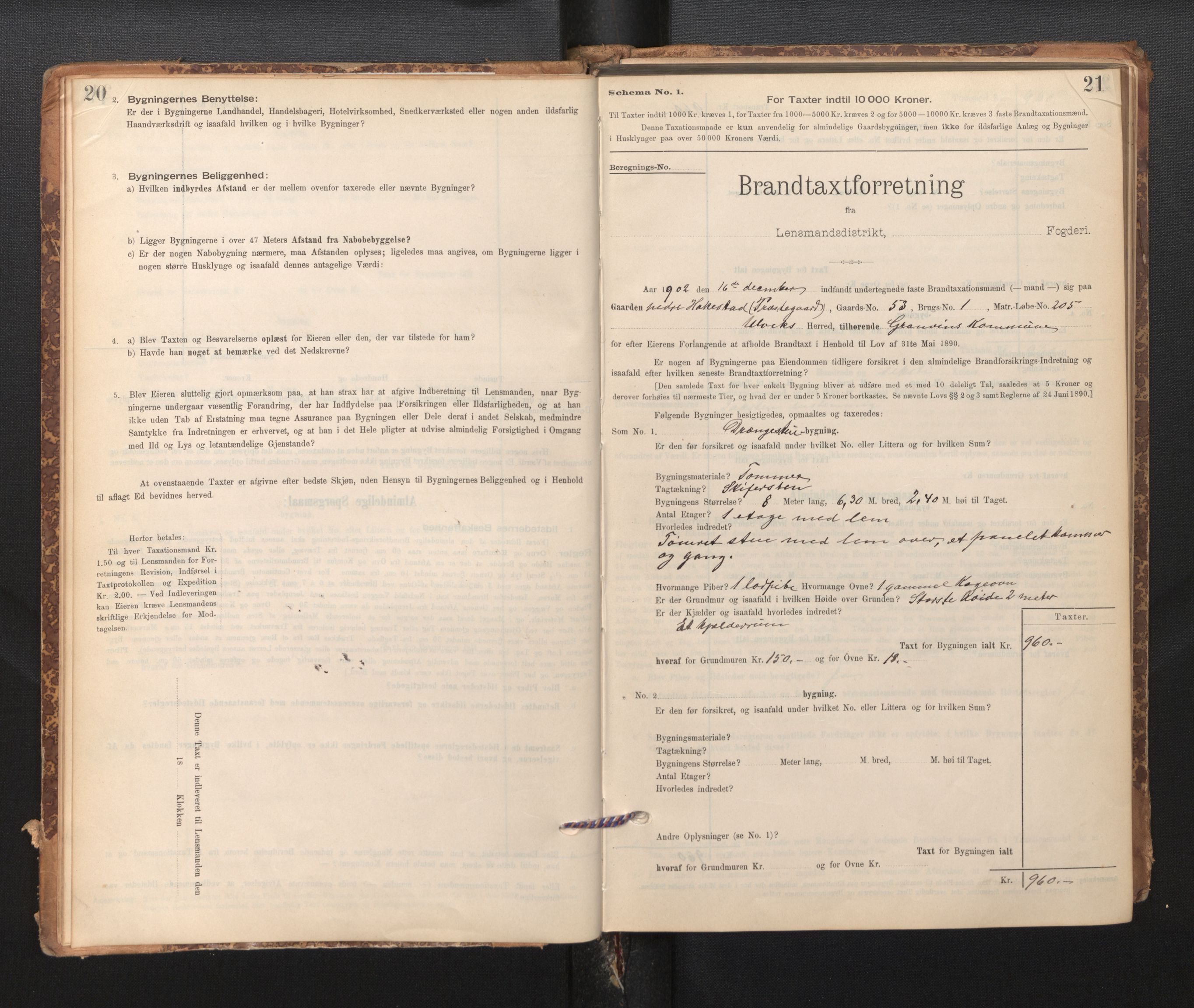 Lensmannen i Ulvik, SAB/A-35601/0012/L0003: Branntakstprotokoll, skjematakst, 1895-1946, p. 20-21