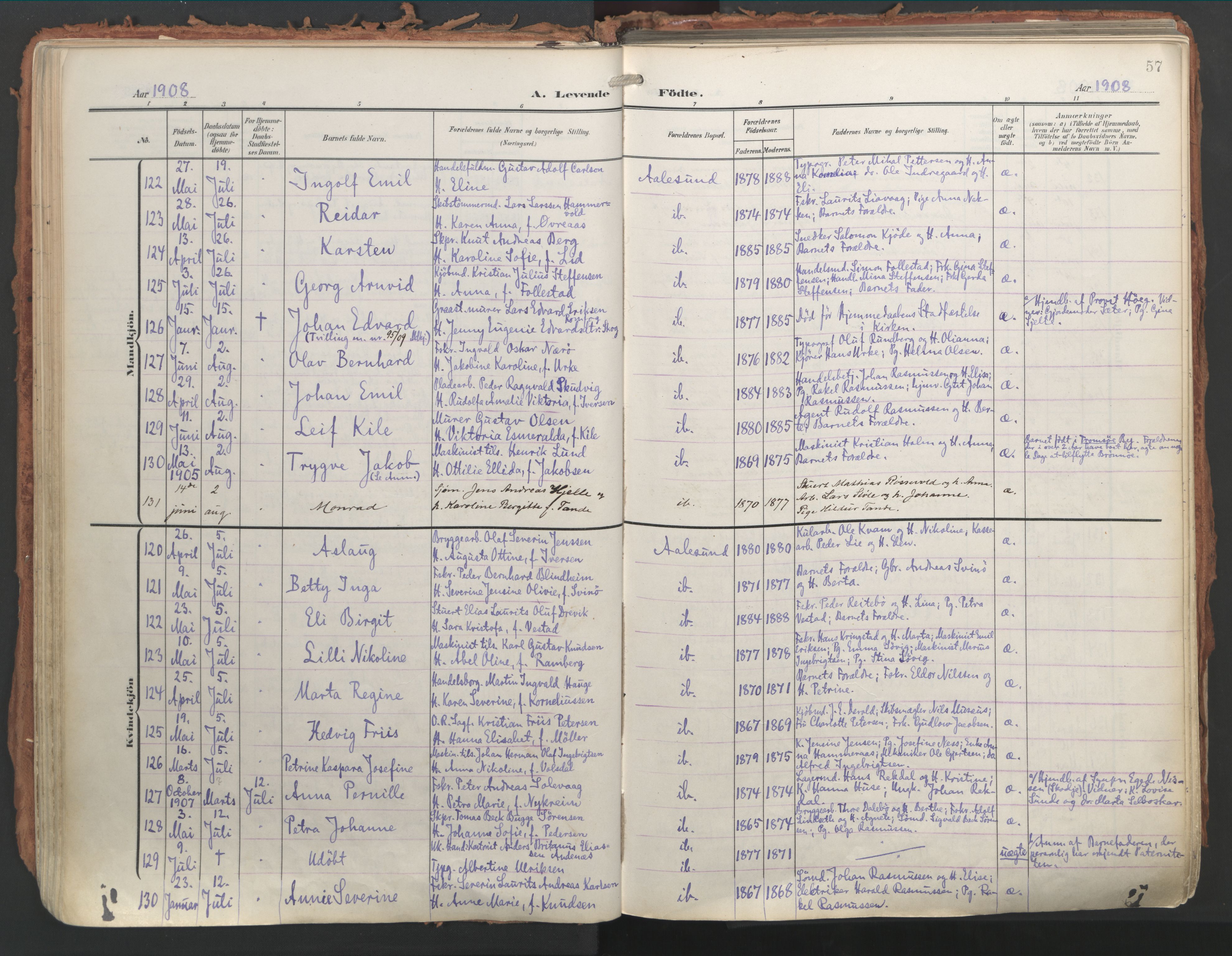 Ministerialprotokoller, klokkerbøker og fødselsregistre - Møre og Romsdal, AV/SAT-A-1454/529/L0460: Parish register (official) no. 529A10, 1906-1917, p. 57