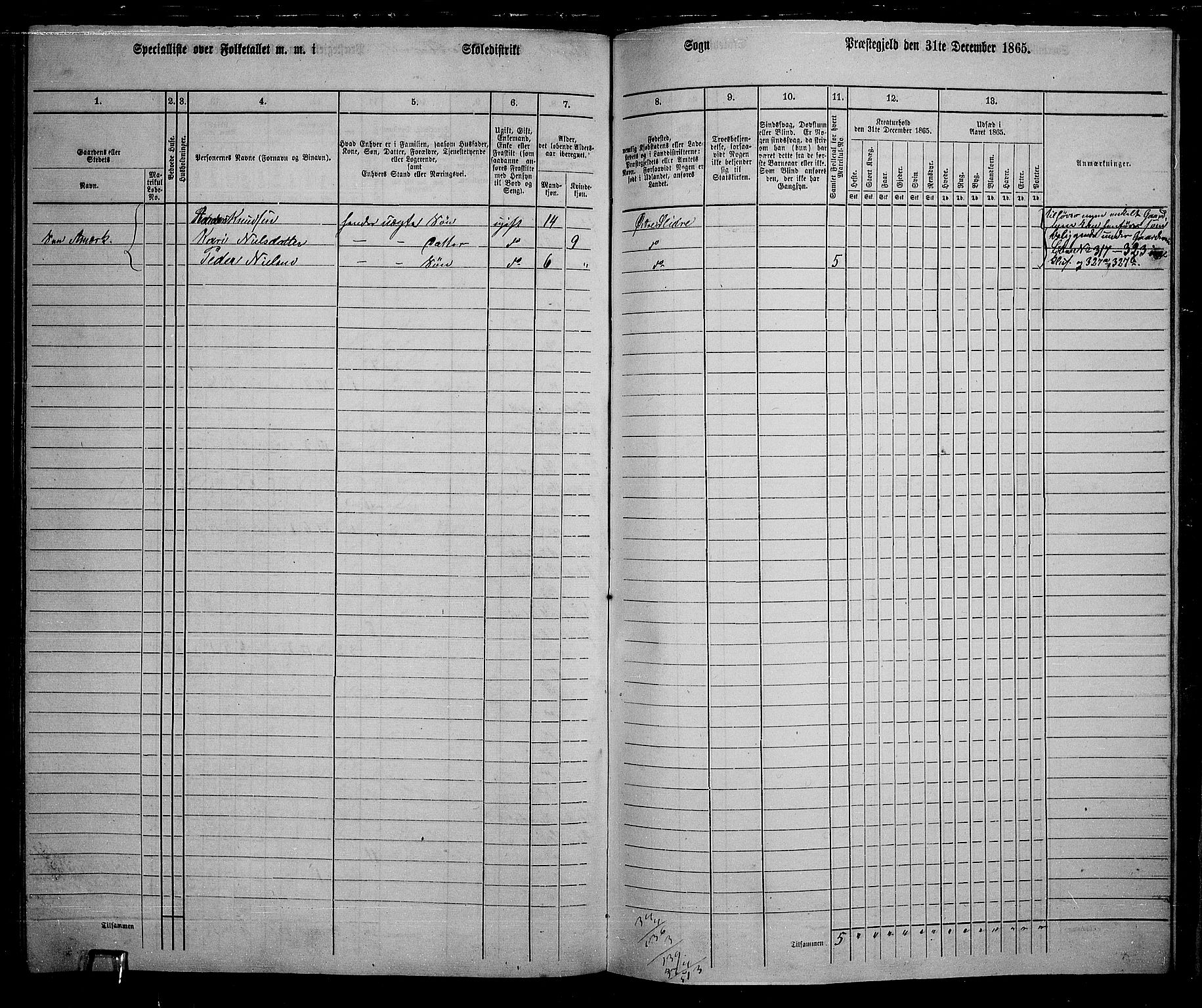 RA, 1865 census for Øystre Slidre, 1865, p. 113