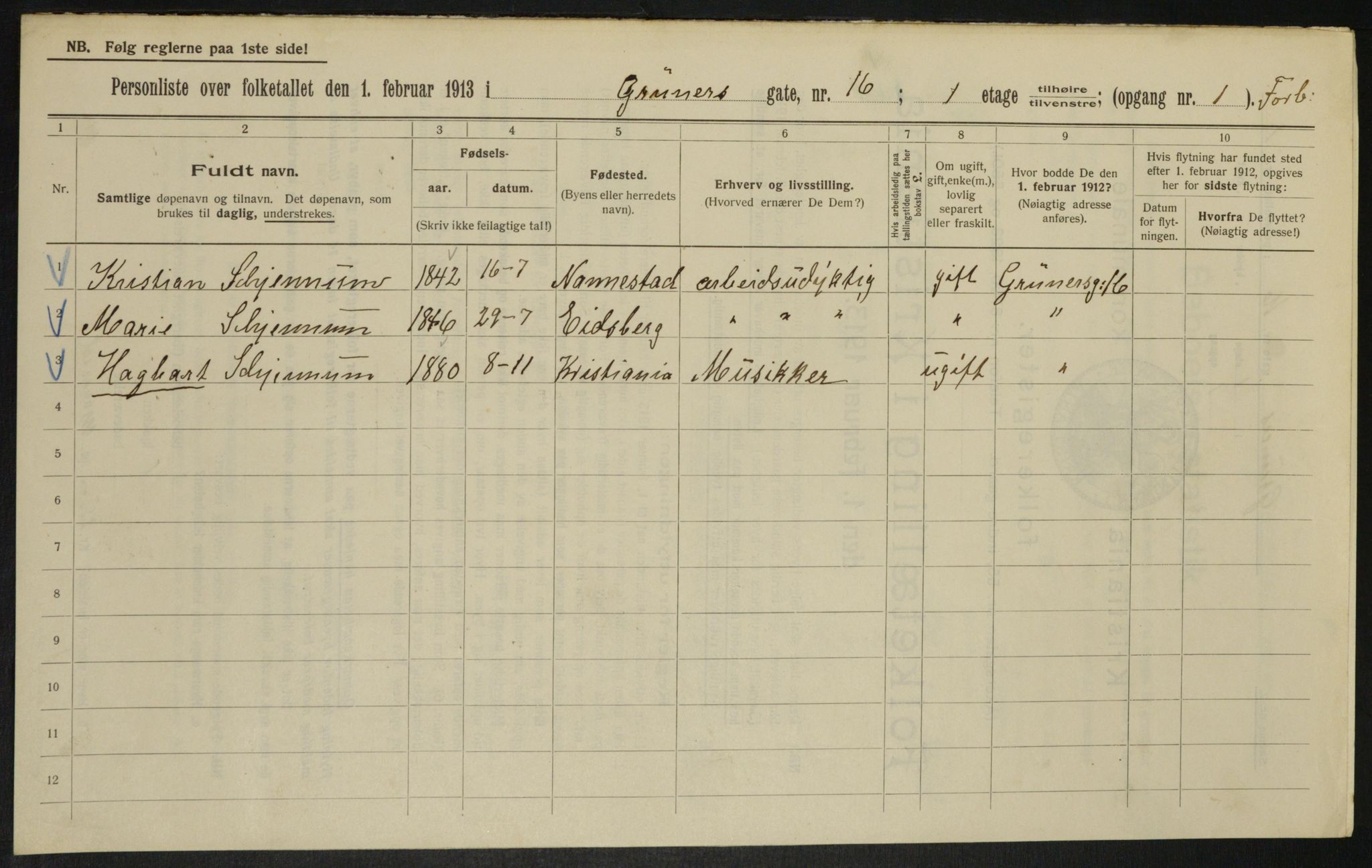 OBA, Municipal Census 1913 for Kristiania, 1913, p. 31215