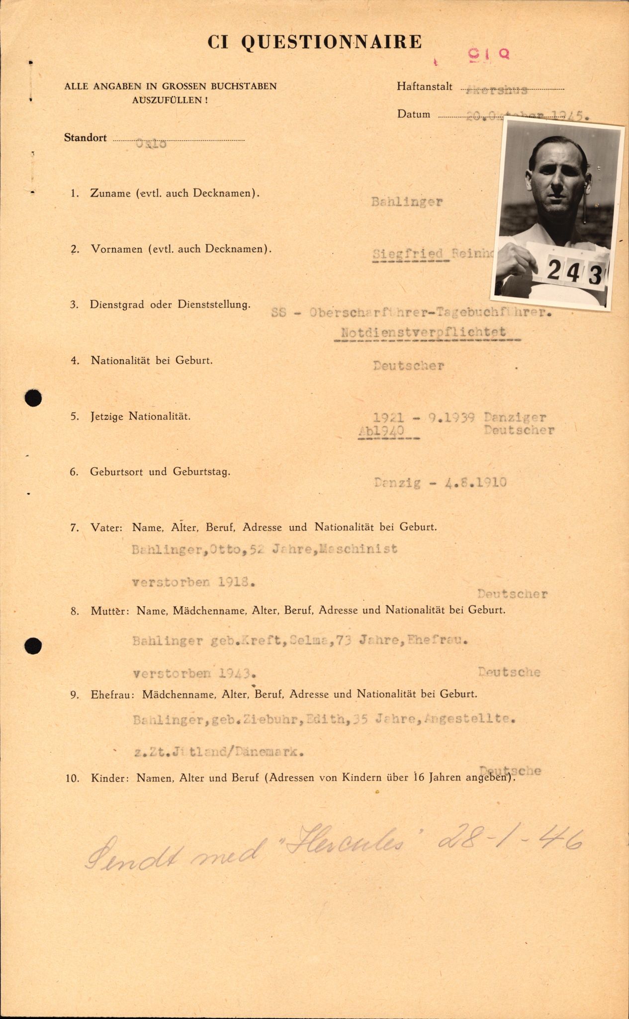 Forsvaret, Forsvarets overkommando II, AV/RA-RAFA-3915/D/Db/L0001: CI Questionaires. Tyske okkupasjonsstyrker i Norge. Tyskere., 1945-1946, p. 560