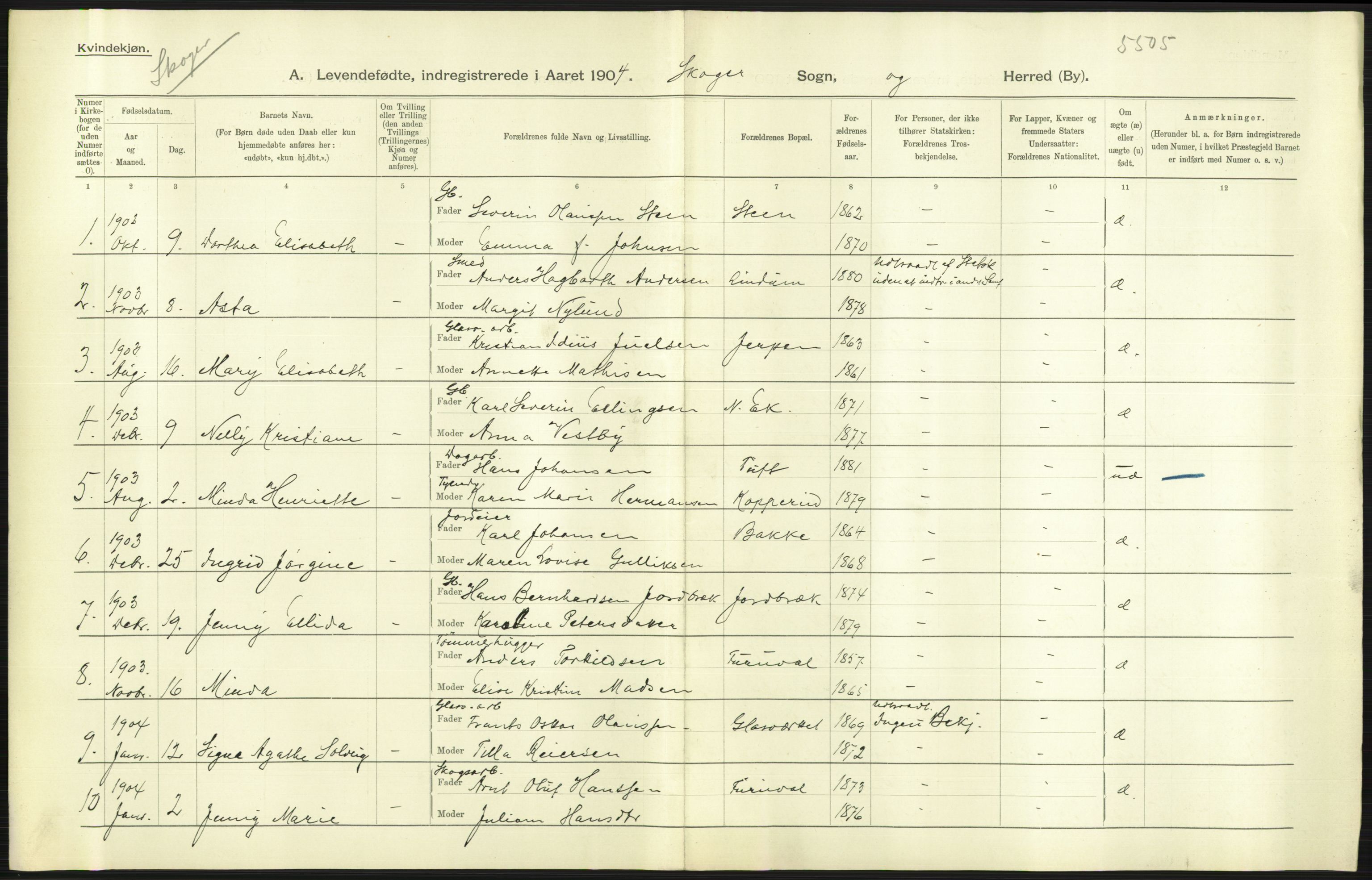 Statistisk sentralbyrå, Sosiodemografiske emner, Befolkning, AV/RA-S-2228/D/Df/Dfa/Dfab/L0008: Jarlsberg og Larvig amt: Fødte, gifte, døde, 1904, p. 253