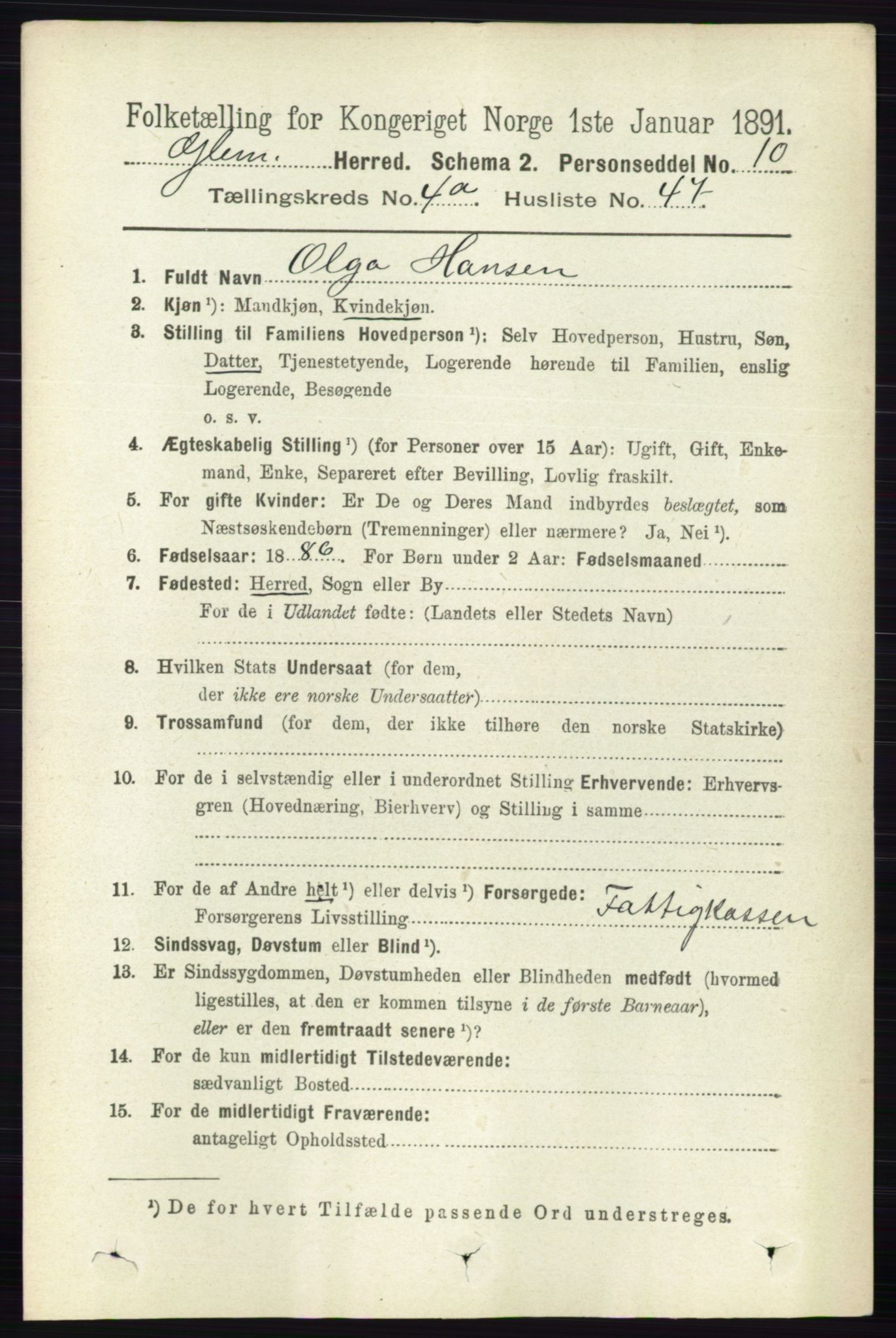 RA, 1891 census for 0132 Glemmen, 1891, p. 3920