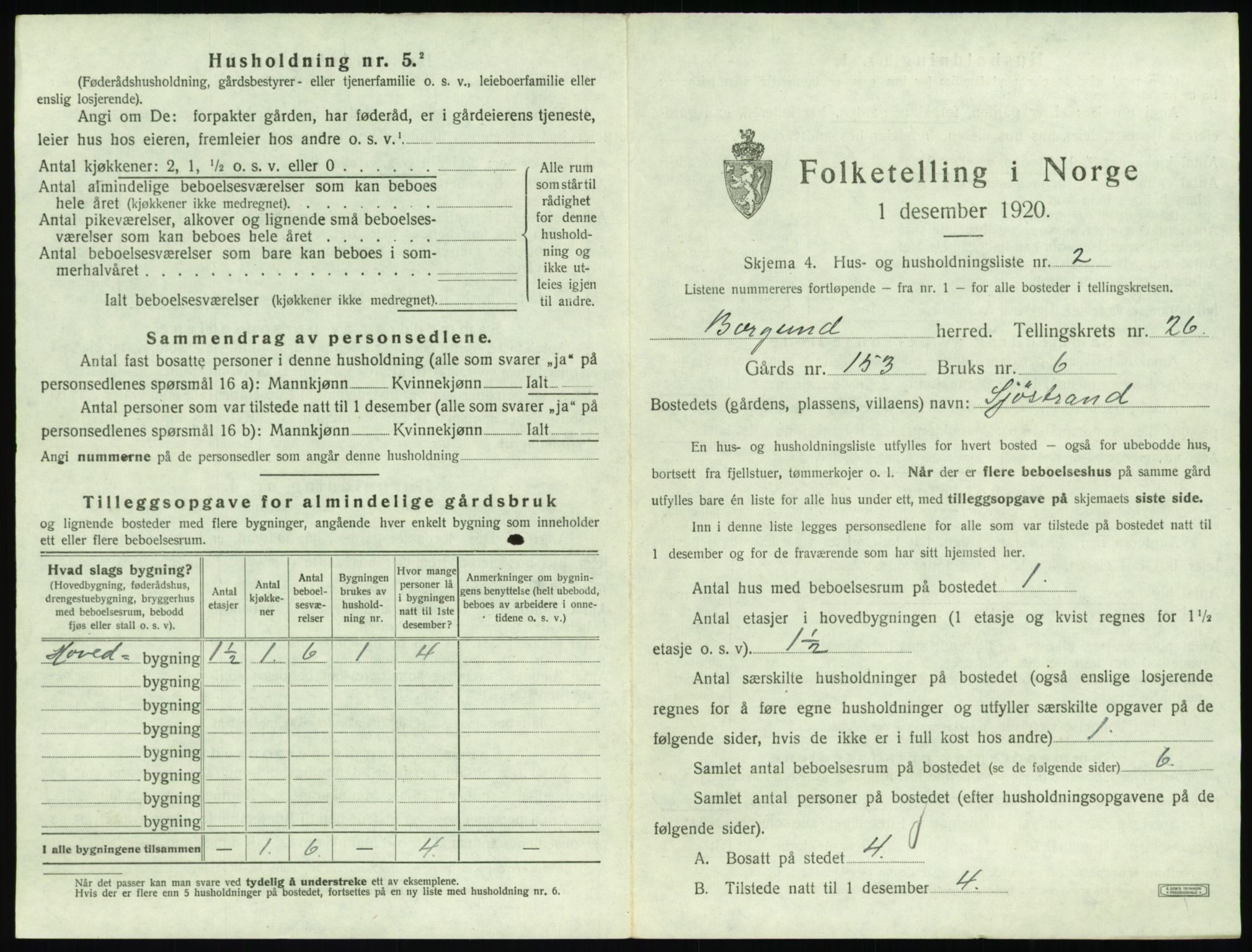 SAT, 1920 census for Borgund, 1920, p. 2088