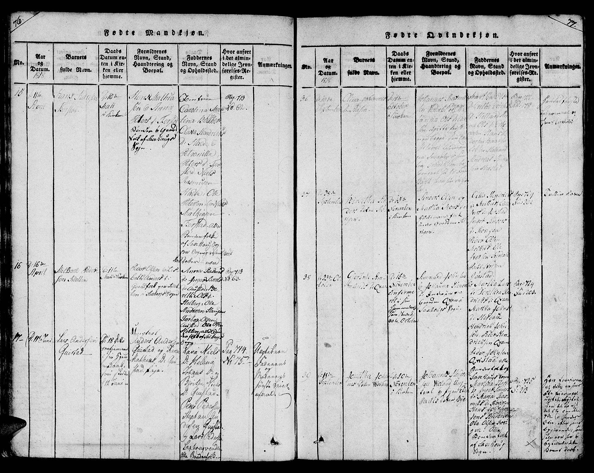 Ministerialprotokoller, klokkerbøker og fødselsregistre - Nord-Trøndelag, AV/SAT-A-1458/730/L0275: Parish register (official) no. 730A04, 1816-1822, p. 76-77