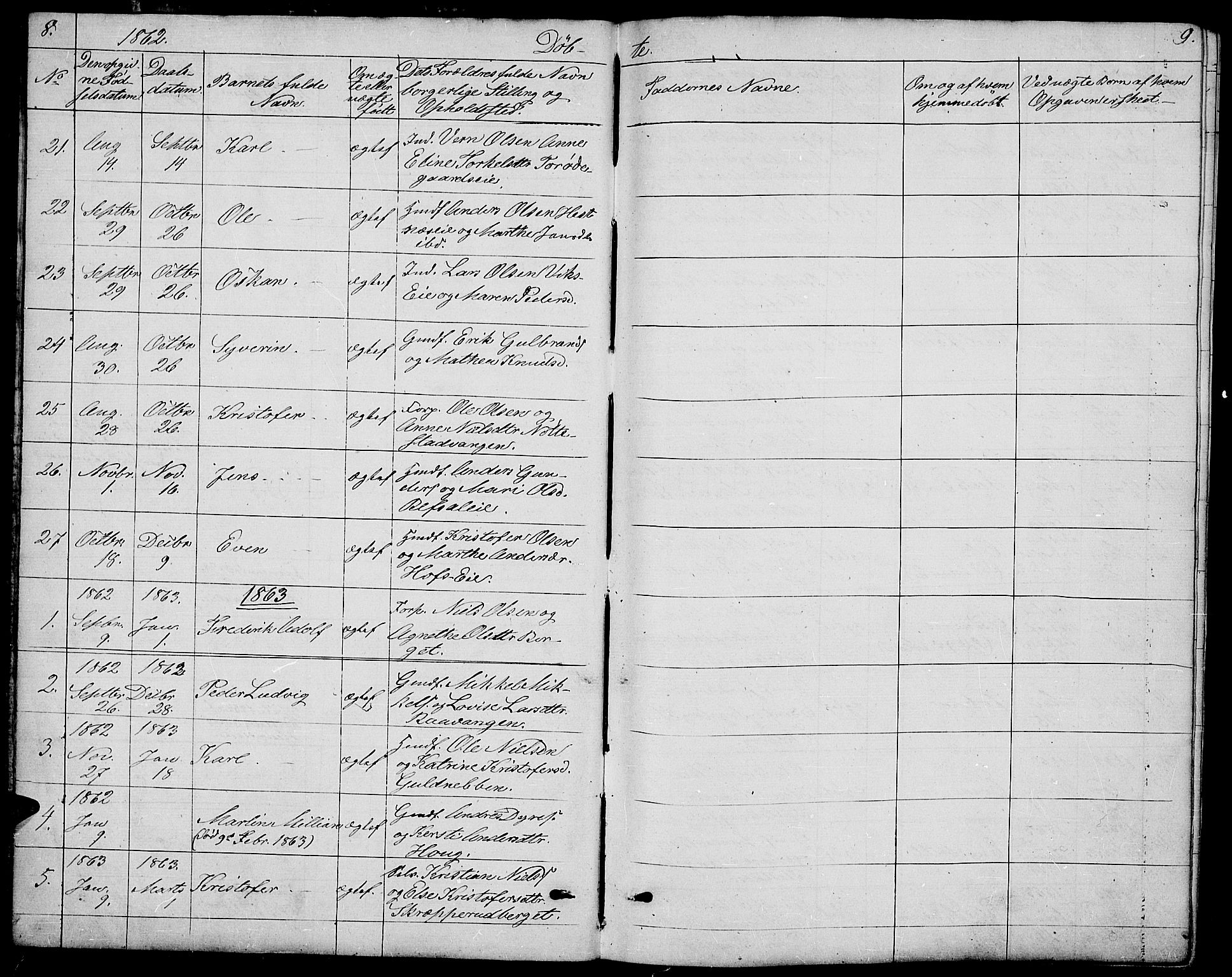 Stange prestekontor, SAH/PREST-002/L/L0005: Parish register (copy) no. 5, 1861-1881, p. 8-9