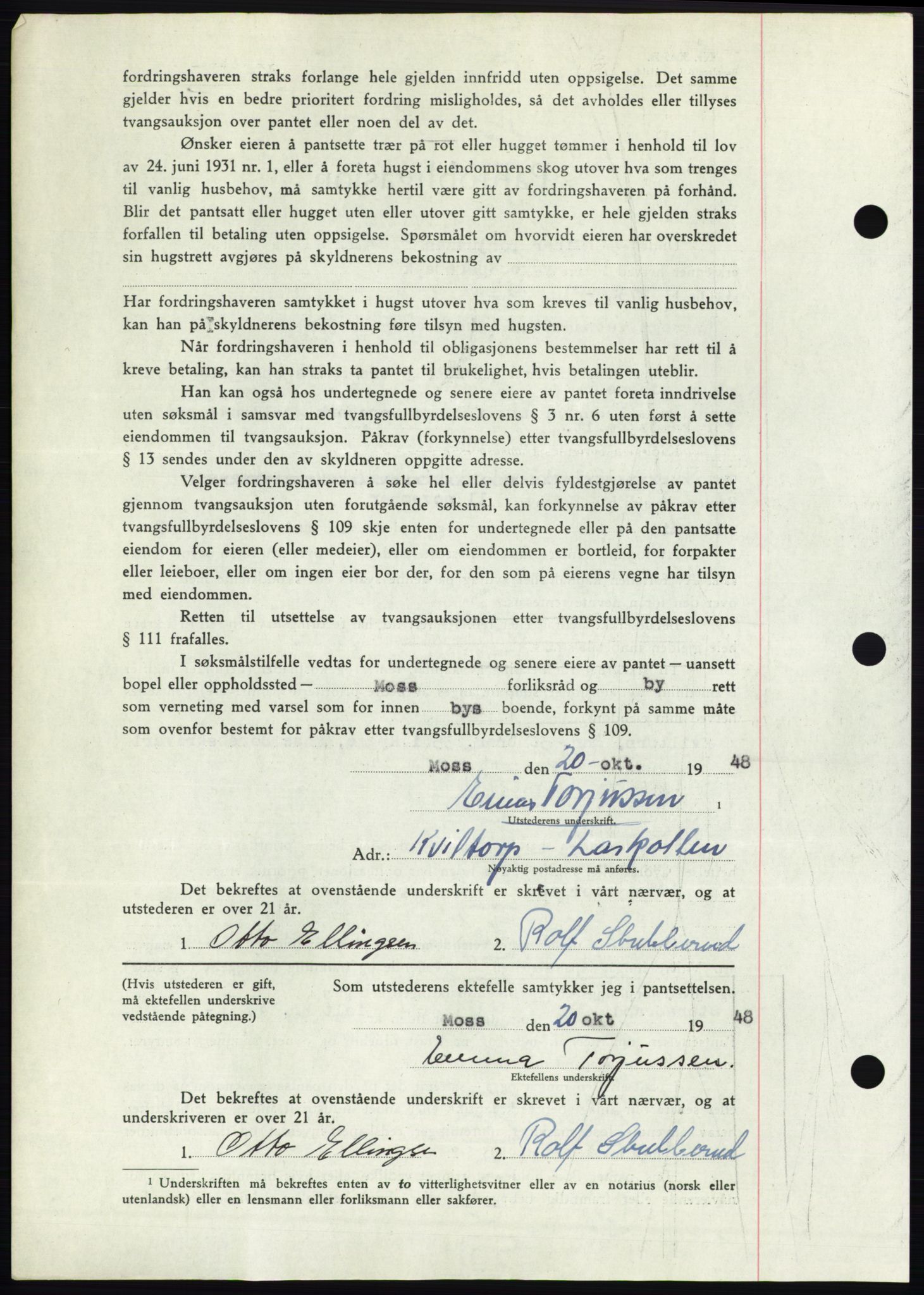 Moss sorenskriveri, AV/SAO-A-10168: Mortgage book no. B20, 1948-1948, Diary no: : 2692/1948