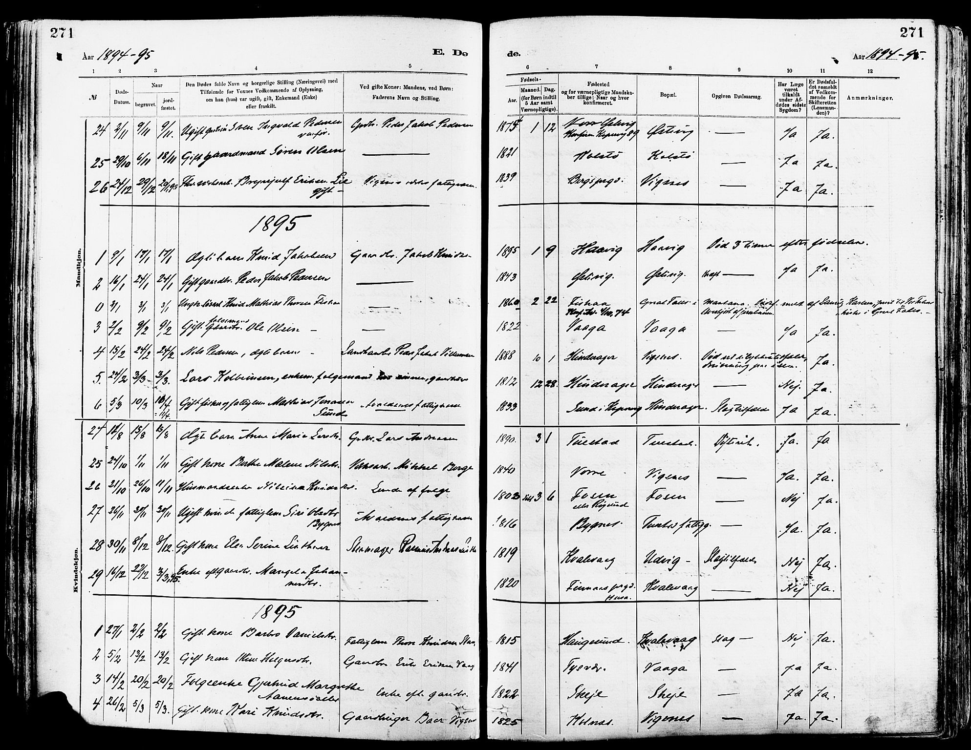 Avaldsnes sokneprestkontor, AV/SAST-A -101851/H/Ha/Haa/L0015: Parish register (official) no. A 15, 1880-1906, p. 271