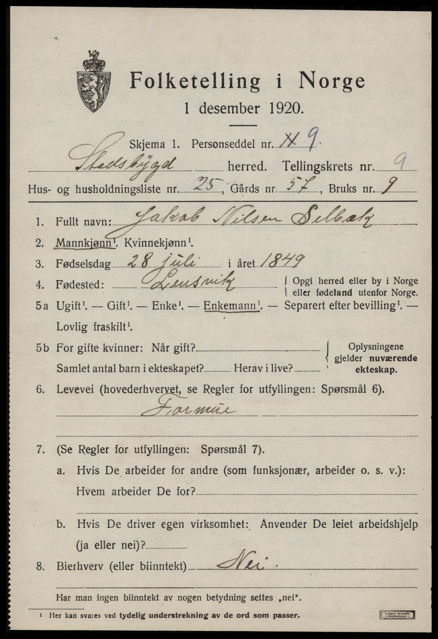 SAT, 1920 census for Stadsbygd, 1920, p. 4552