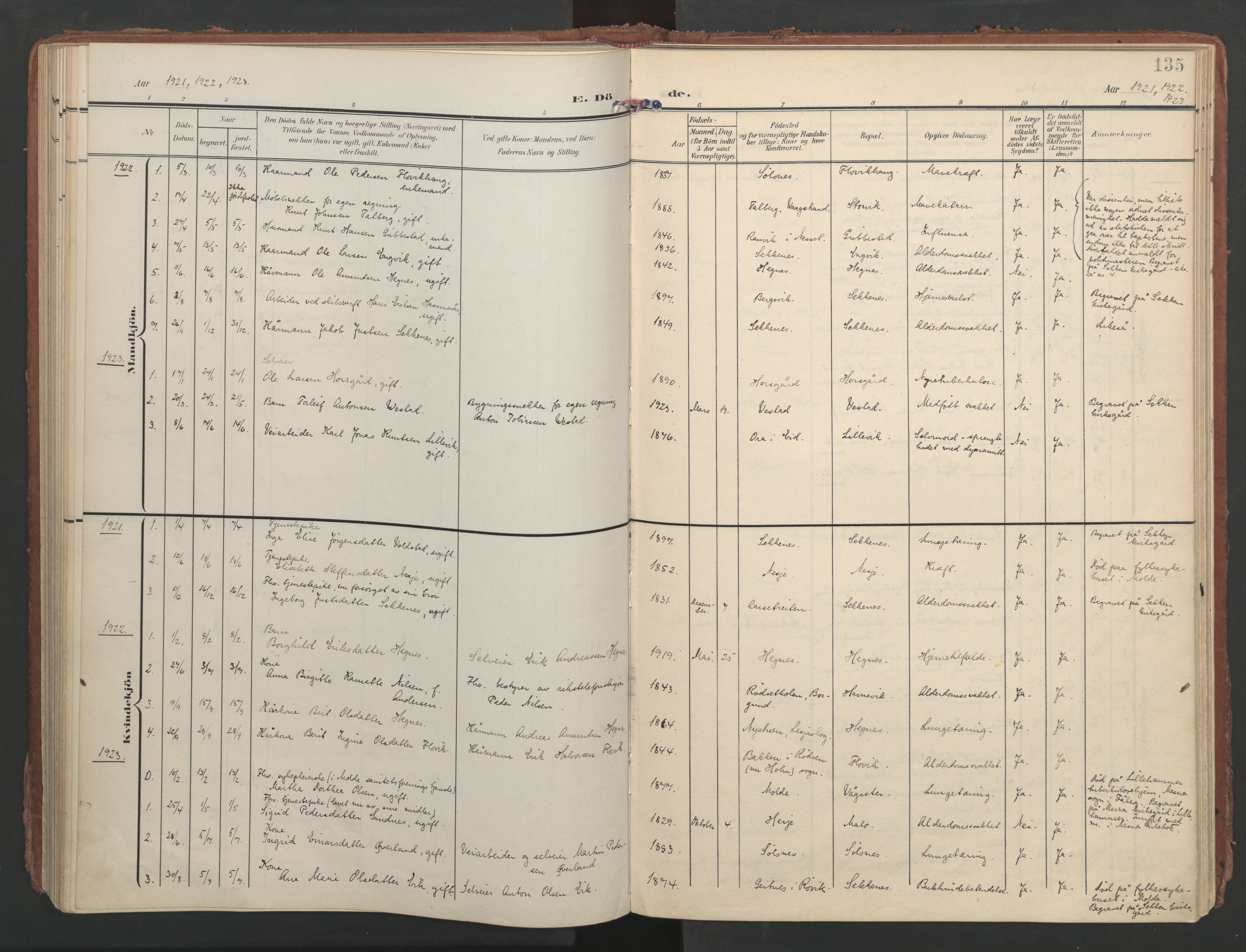 Ministerialprotokoller, klokkerbøker og fødselsregistre - Møre og Romsdal, SAT/A-1454/547/L0605: Parish register (official) no. 547A07, 1907-1936, p. 135