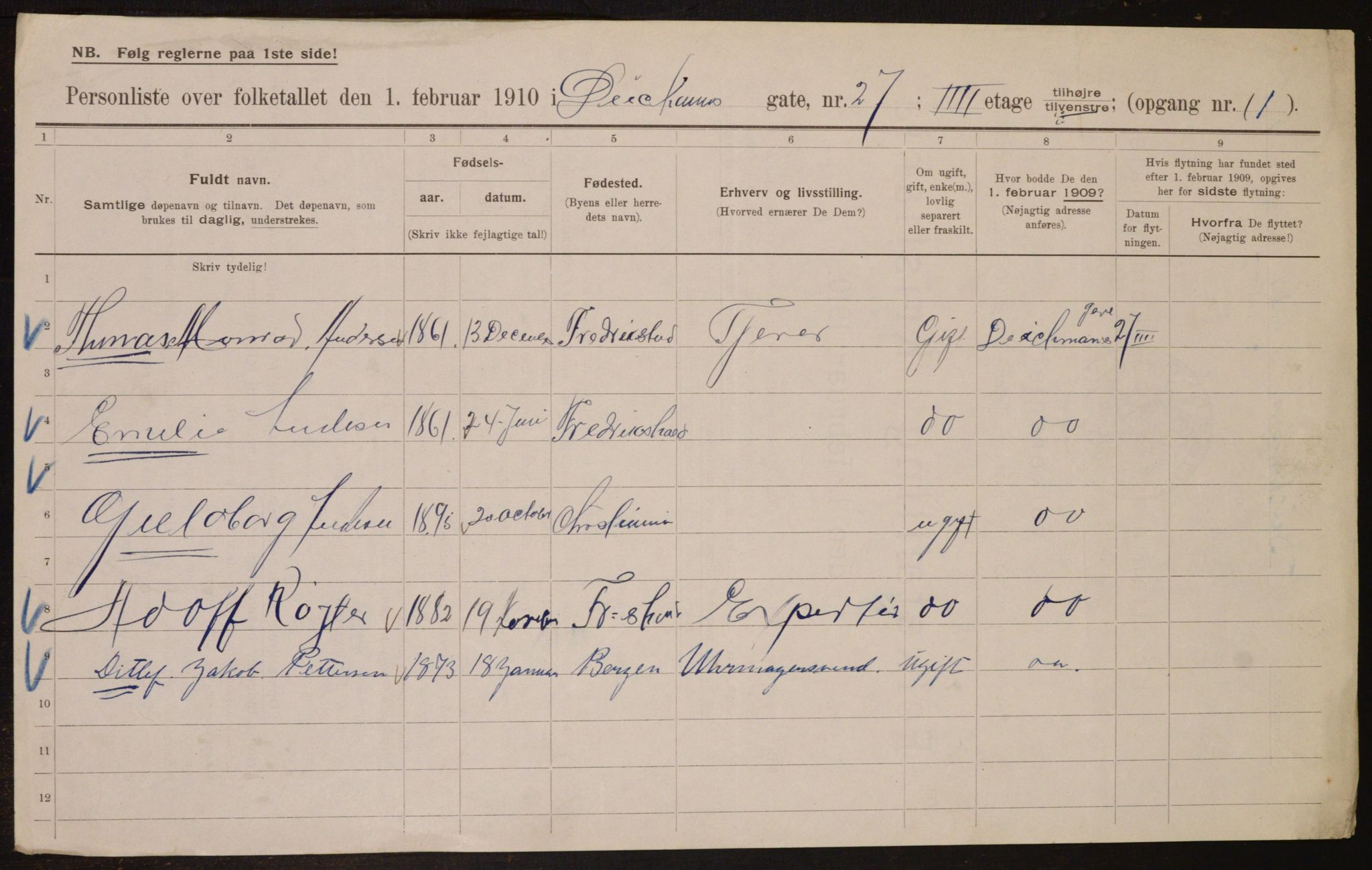 OBA, Municipal Census 1910 for Kristiania, 1910, p. 15134