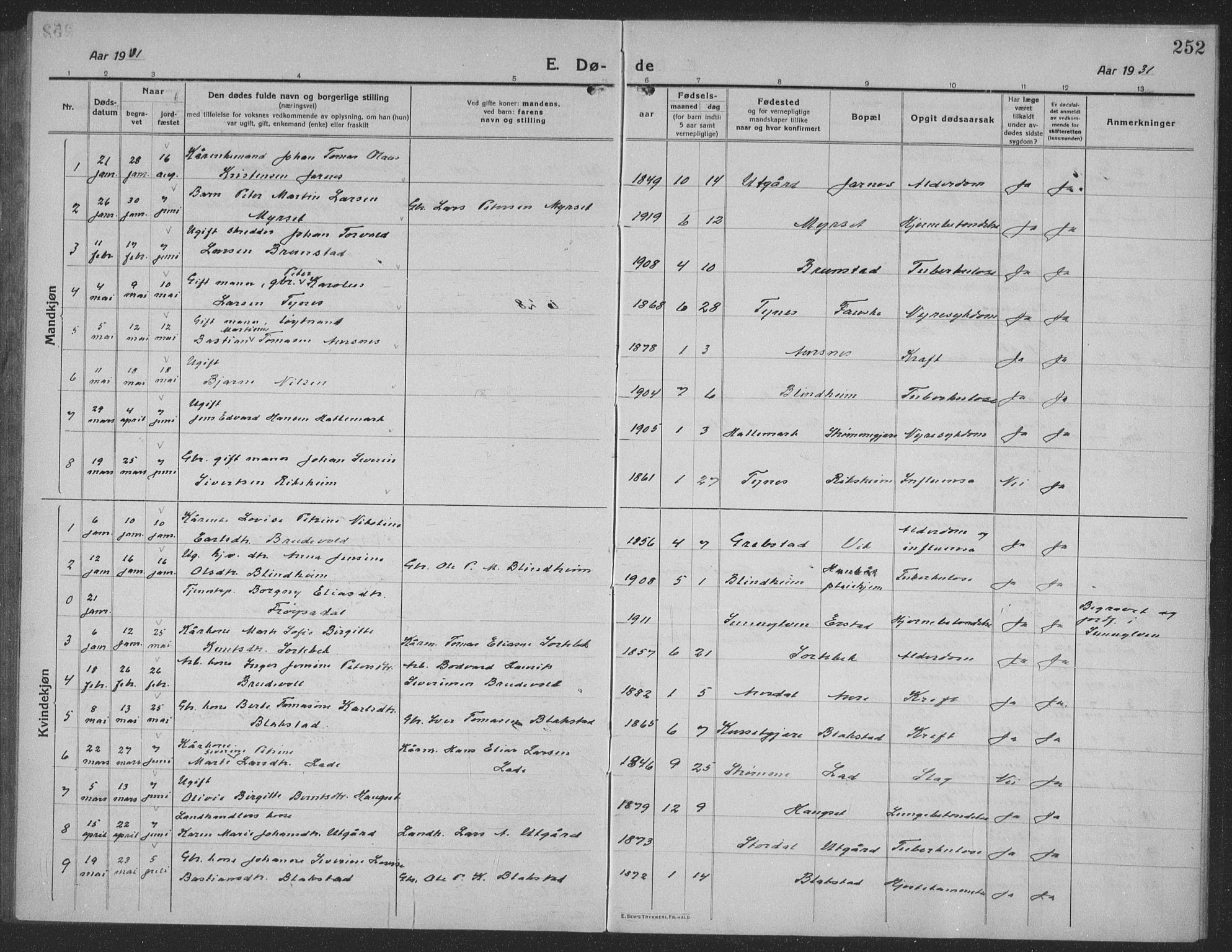 Ministerialprotokoller, klokkerbøker og fødselsregistre - Møre og Romsdal, AV/SAT-A-1454/523/L0342: Parish register (copy) no. 523C05, 1916-1937, p. 252