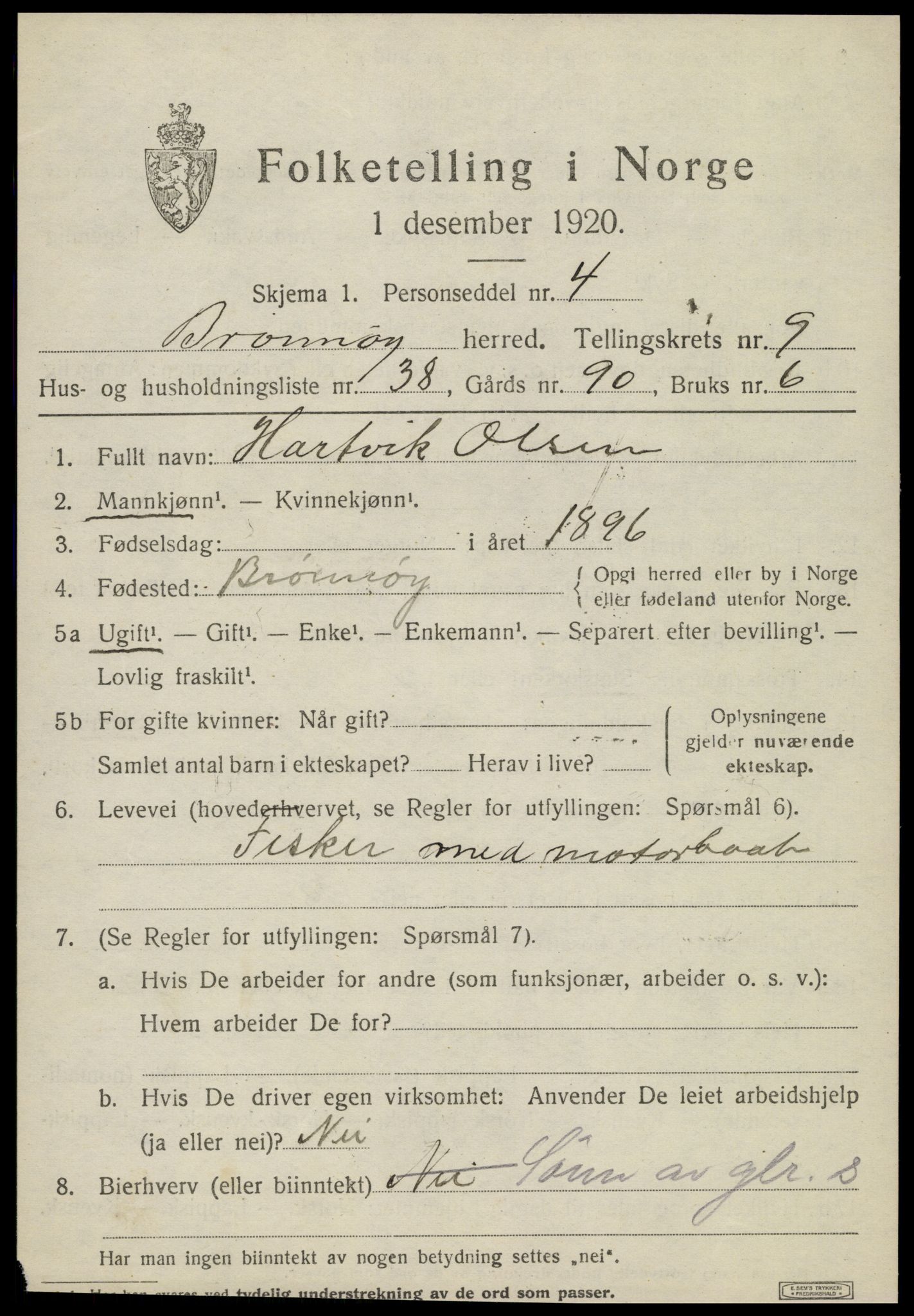 SAT, 1920 census for Brønnøy, 1920, p. 7578