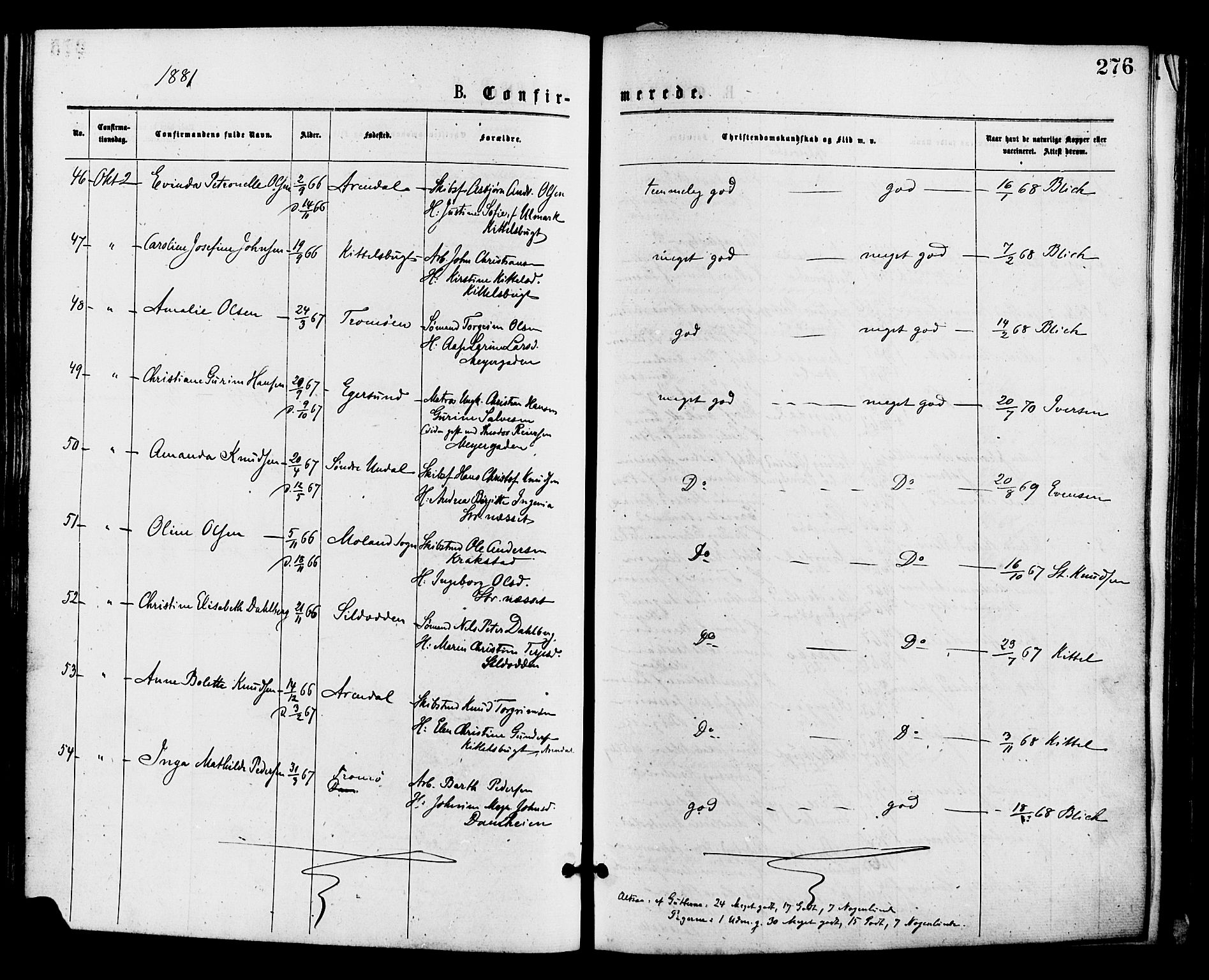 Barbu sokneprestkontor, AV/SAK-1111-0003/F/Fa/L0001: Parish register (official) no. A 1 /1, 1878-1883, p. 276