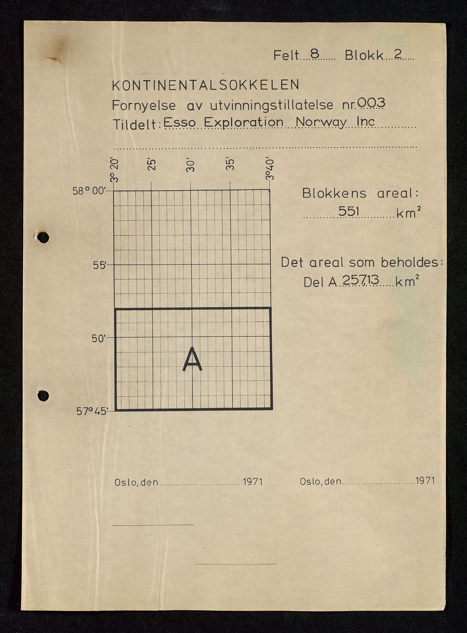 Industridepartementet, Oljekontoret, AV/SAST-A-101348/Da/L0004: Arkivnøkkel 711 - 712 Utvinningstillatelser, 1970-1971, p. 57