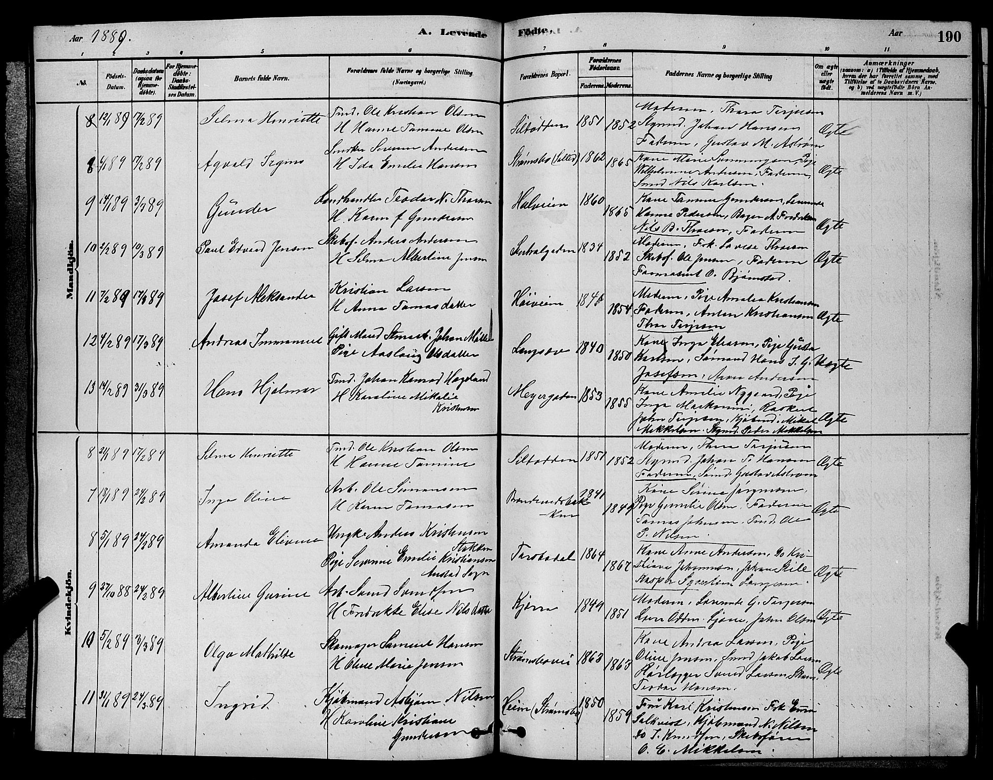 Barbu sokneprestkontor, AV/SAK-1111-0003/F/Fb/L0001: Parish register (copy) no. B 1, 1878-1890, p. 190