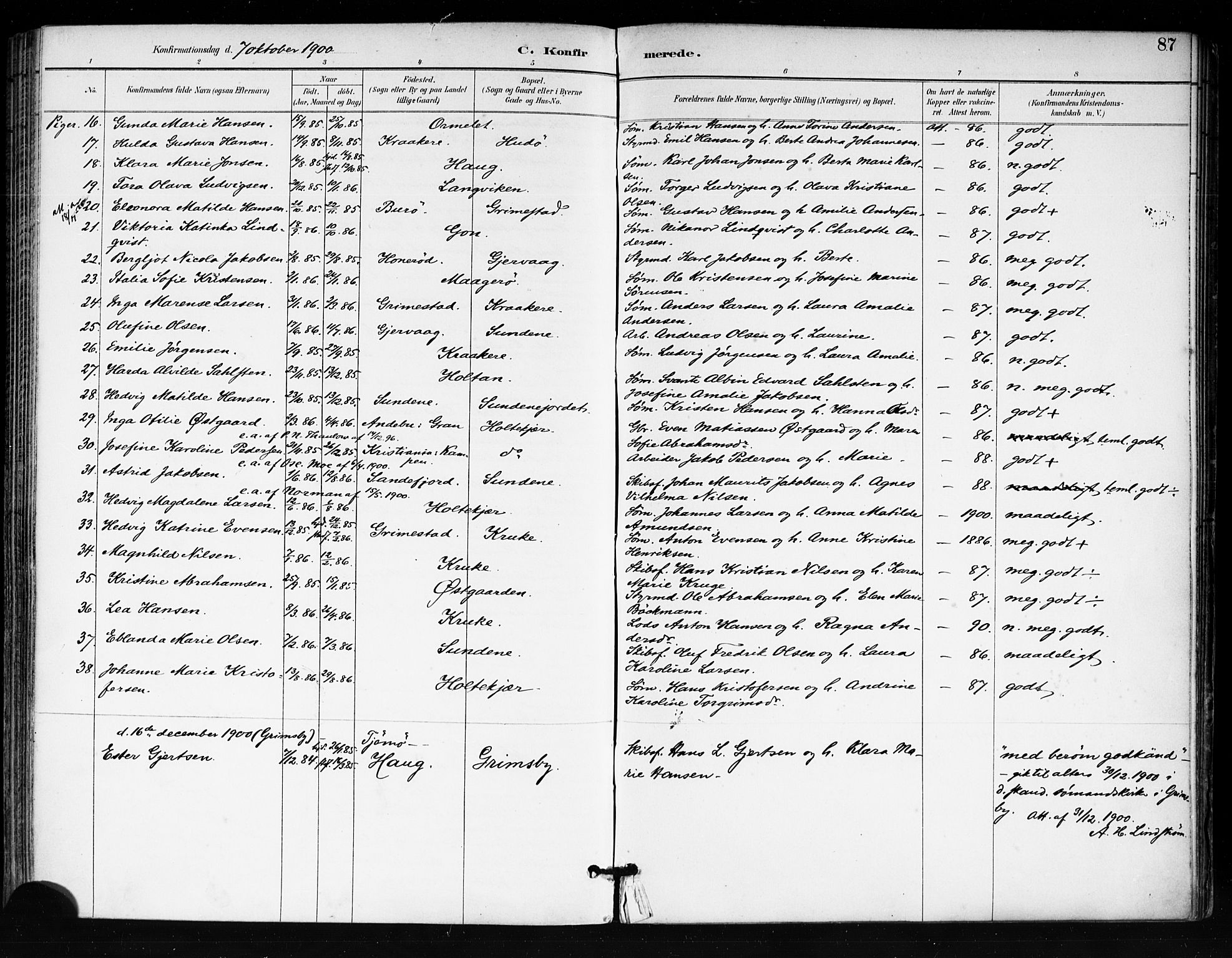 Tjøme kirkebøker, AV/SAKO-A-328/F/Fa/L0003: Parish register (official) no. I 3, 1891-1900, p. 87