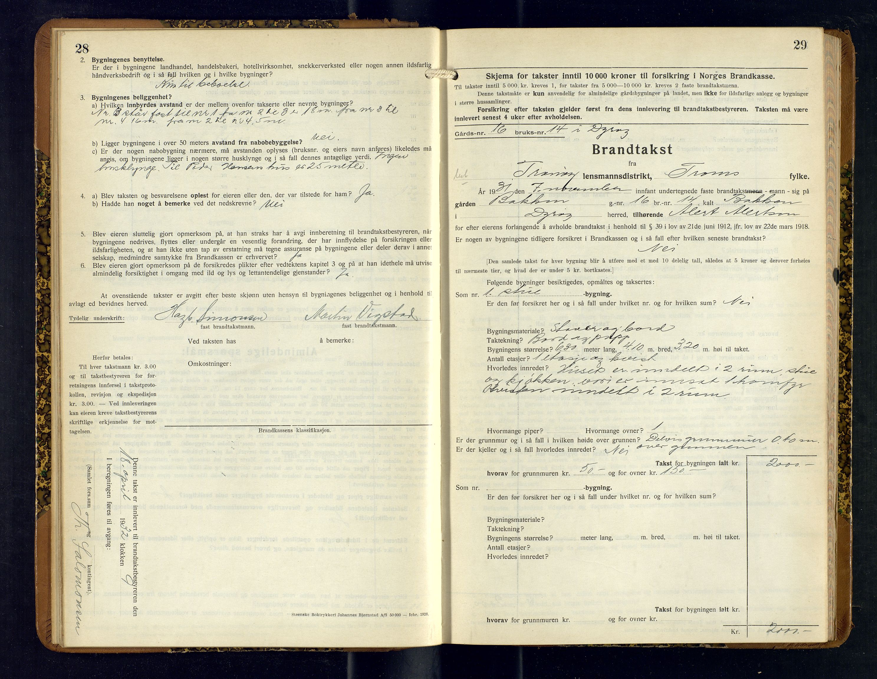 Tranøy lensmannskontor (Sørreisa lensmannskontor), AV/SATØ-SATØ-46/1/F/Fq/Fqc/L0269: Branntakstprotokoller, 1932-1935, p. 28-29