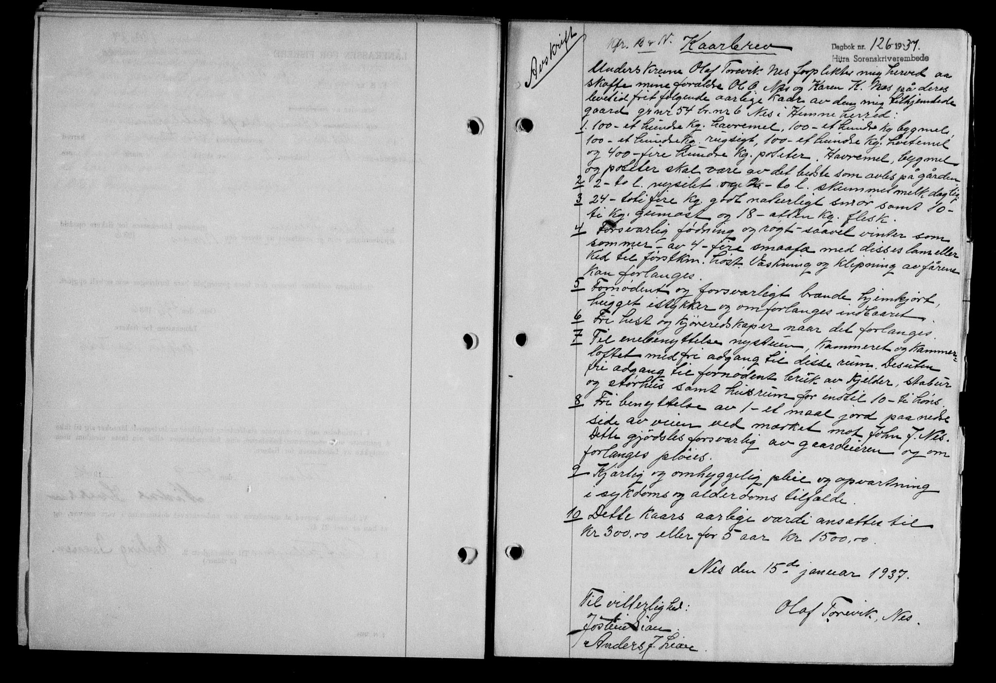 Hitra sorenskriveri, AV/SAT-A-0018/2/2C/2Ca/L0028: Mortgage book no. B-1, 1936-1939, Diary no: : 126/1937