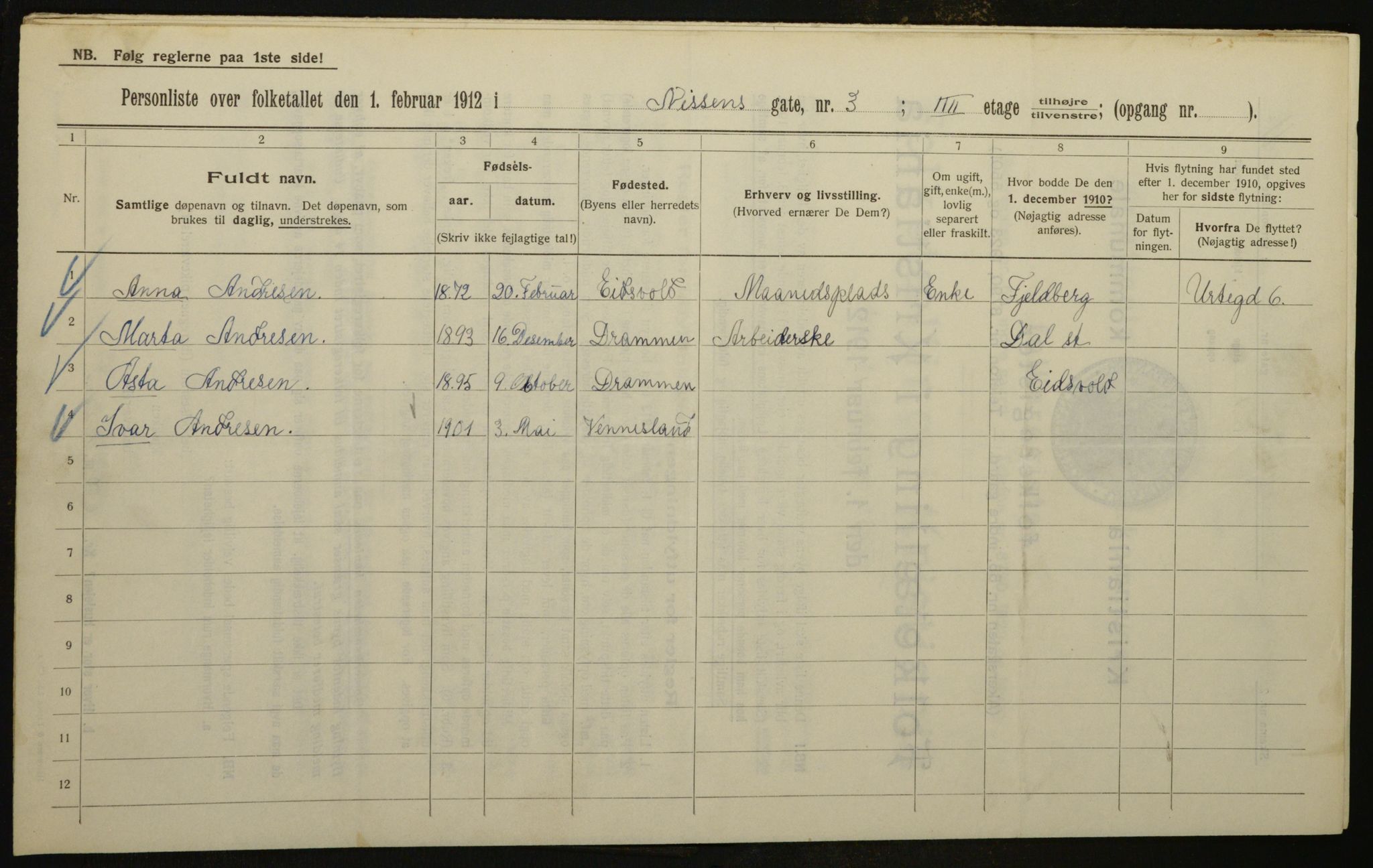 OBA, Municipal Census 1912 for Kristiania, 1912, p. 71752