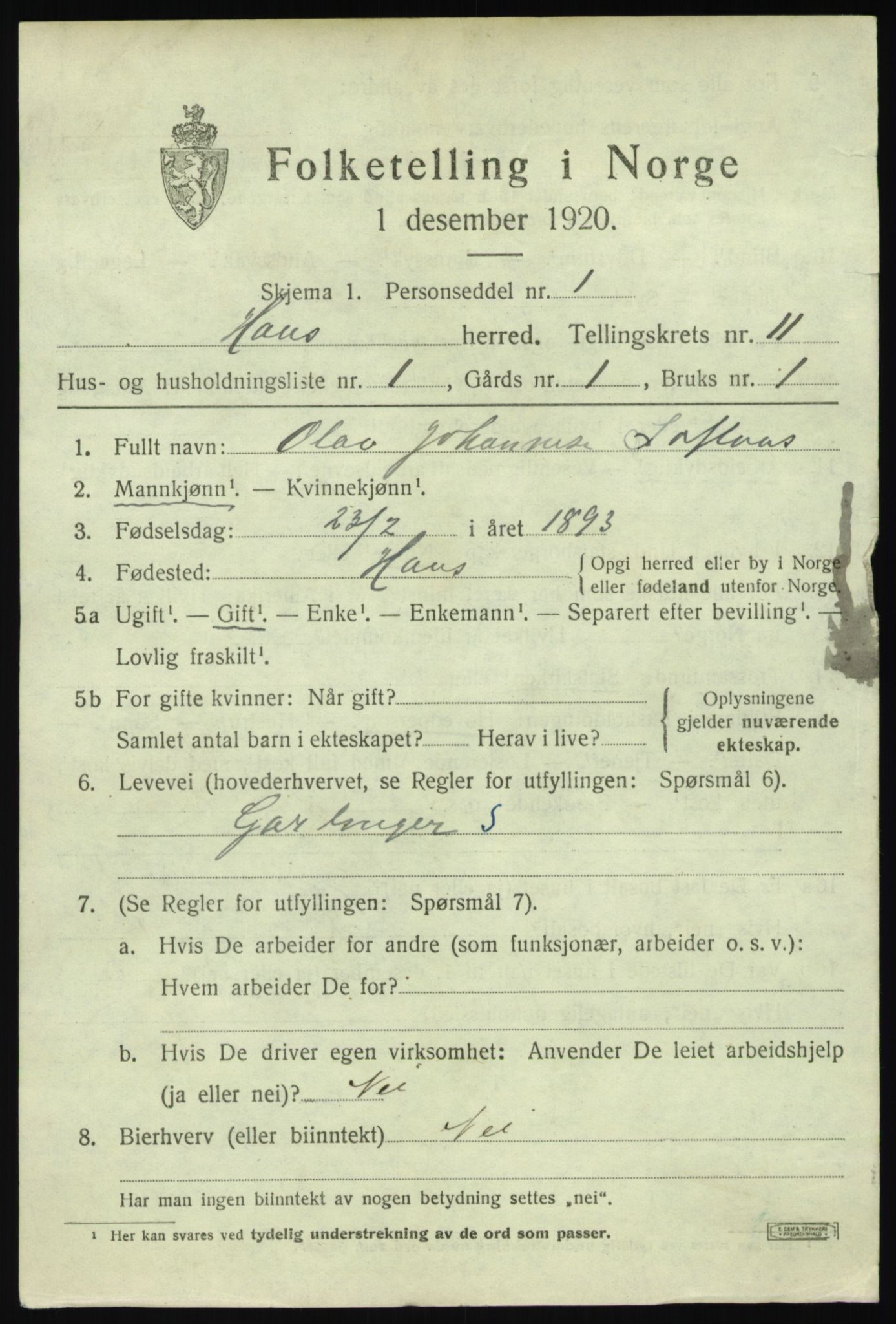 SAB, 1920 census for Haus, 1920, p. 6715