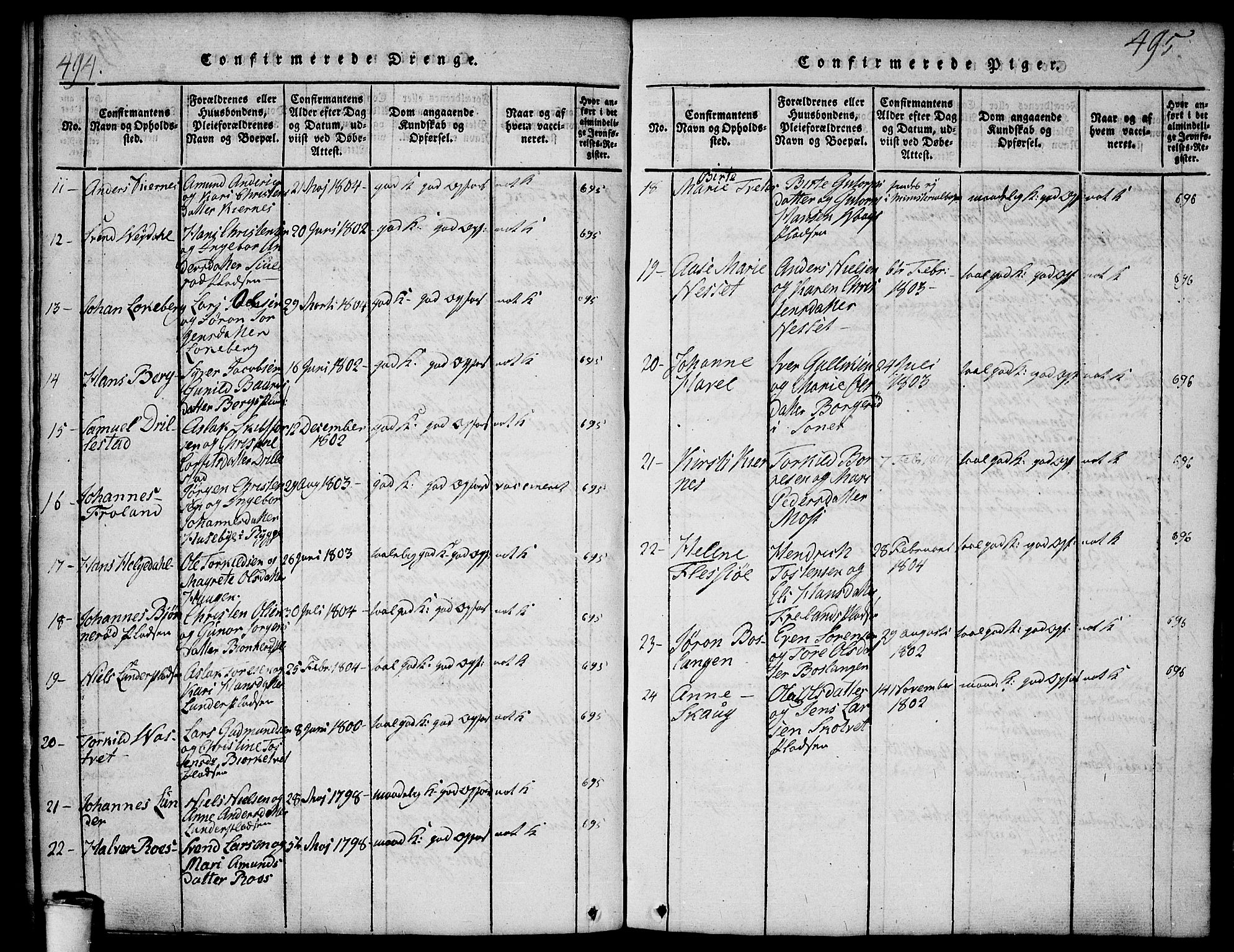 Våler prestekontor Kirkebøker, AV/SAO-A-11083/F/Fa/L0005: Parish register (official) no. I 5, 1815-1839, p. 494-495