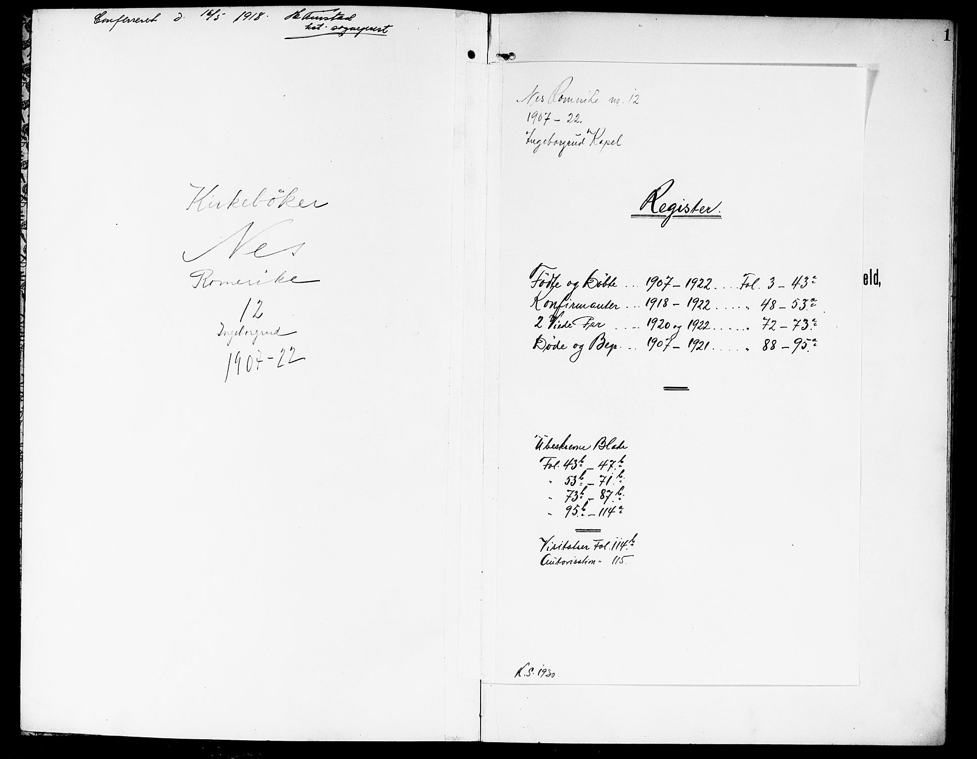 Nes prestekontor Kirkebøker, AV/SAO-A-10410/G/Gd/L0001: Parish register (copy) no. IV 1, 1907-1922, p. 1