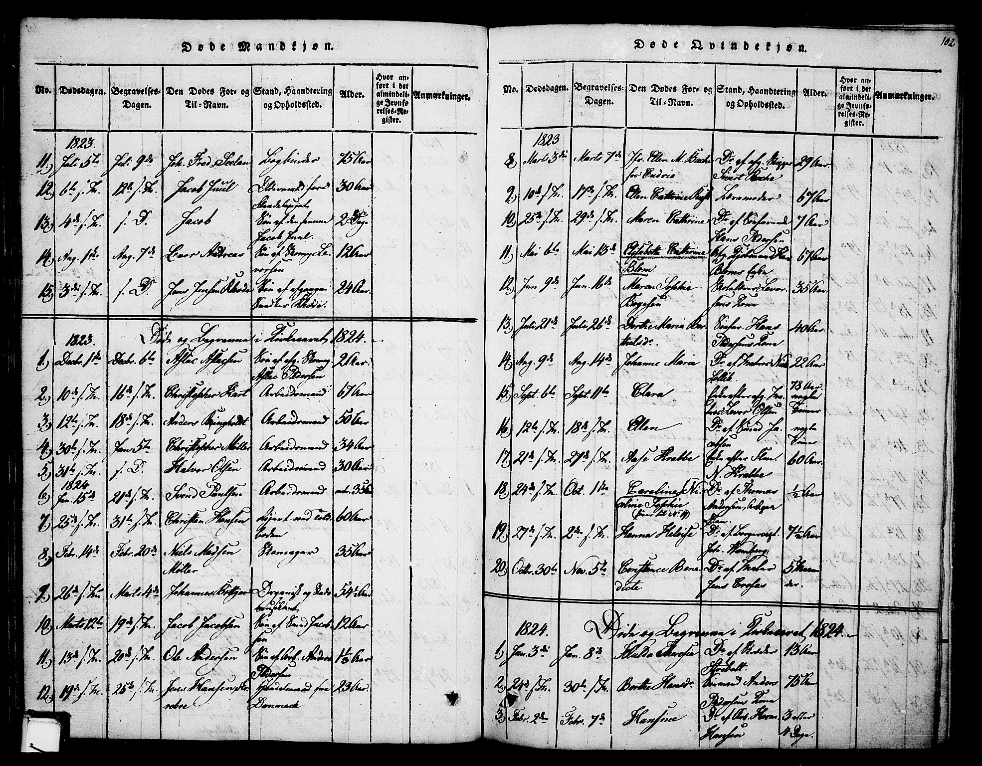 Skien kirkebøker, SAKO/A-302/F/Fa/L0005: Parish register (official) no. 5, 1814-1843, p. 102