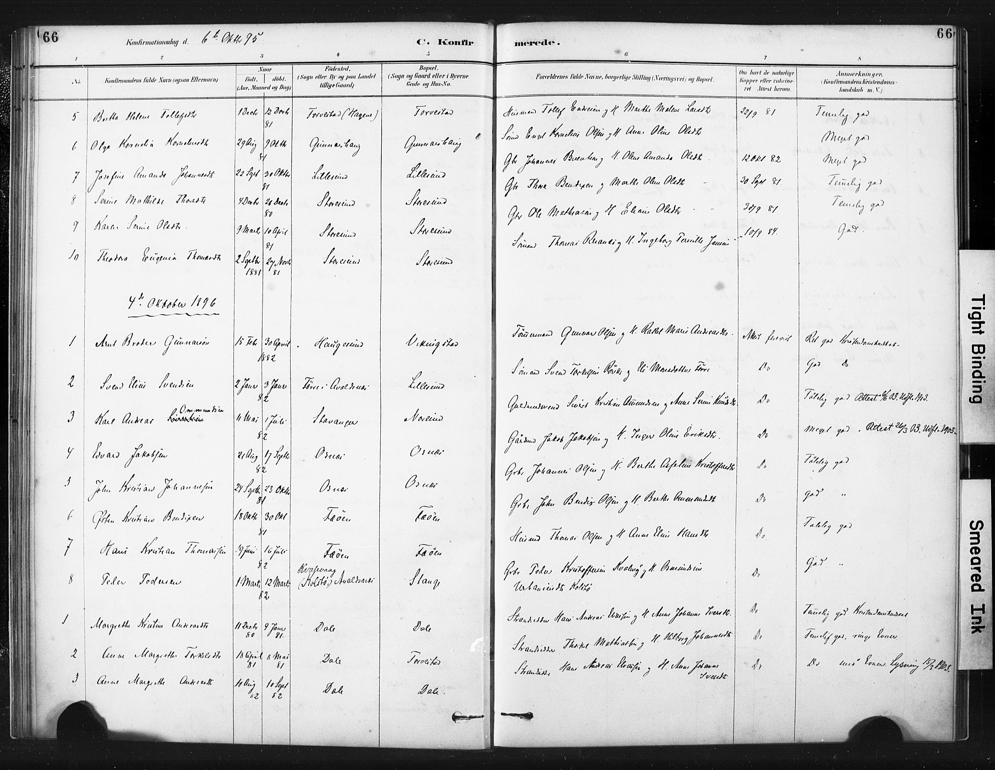 Torvastad sokneprestkontor, AV/SAST-A -101857/H/Ha/Haa/L0015: Parish register (official) no. A 14, 1888-1899, p. 66