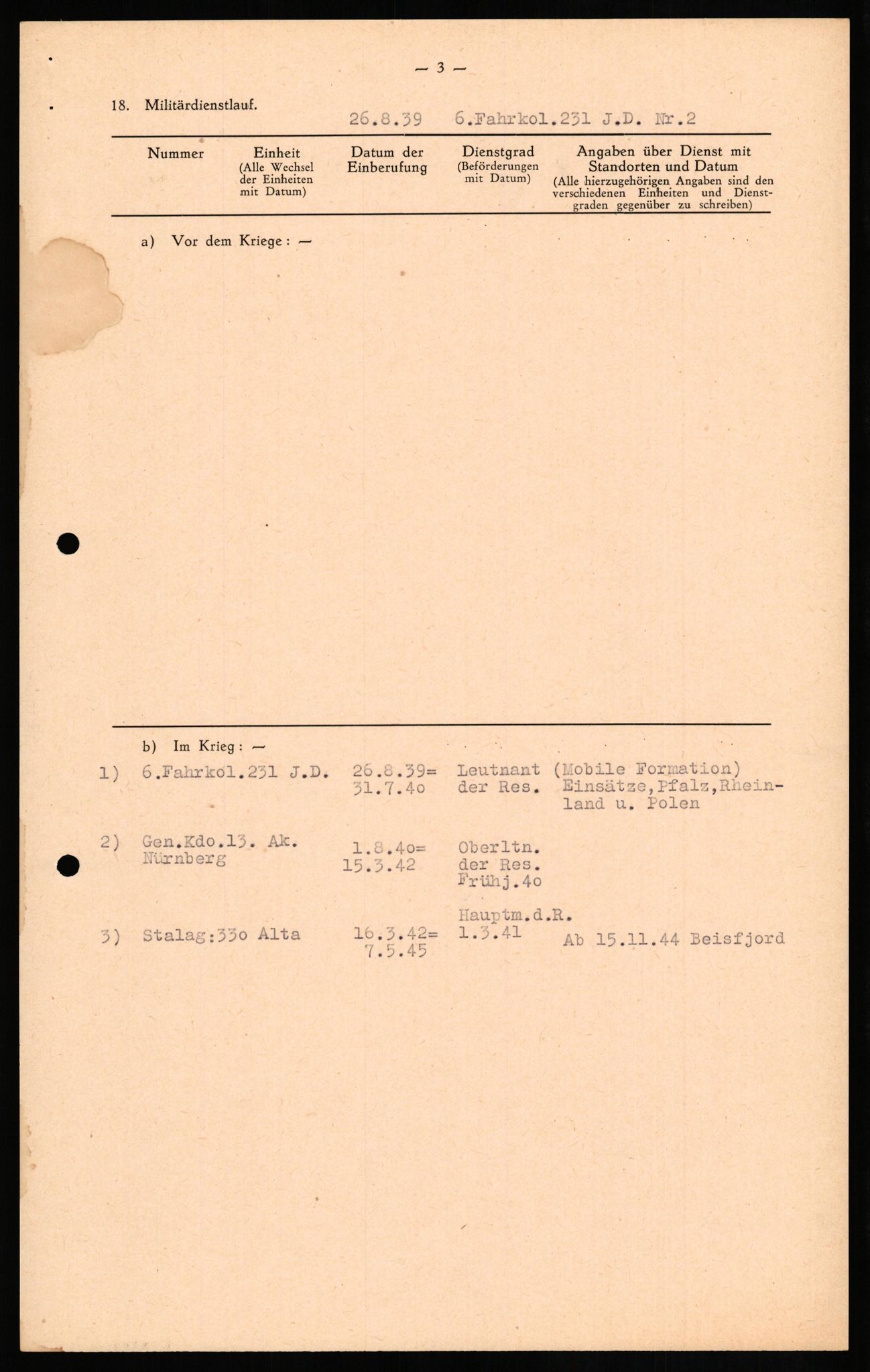 Forsvaret, Forsvarets overkommando II, RA/RAFA-3915/D/Db/L0021: CI Questionaires. Tyske okkupasjonsstyrker i Norge. Tyskere., 1945-1946, p. 235