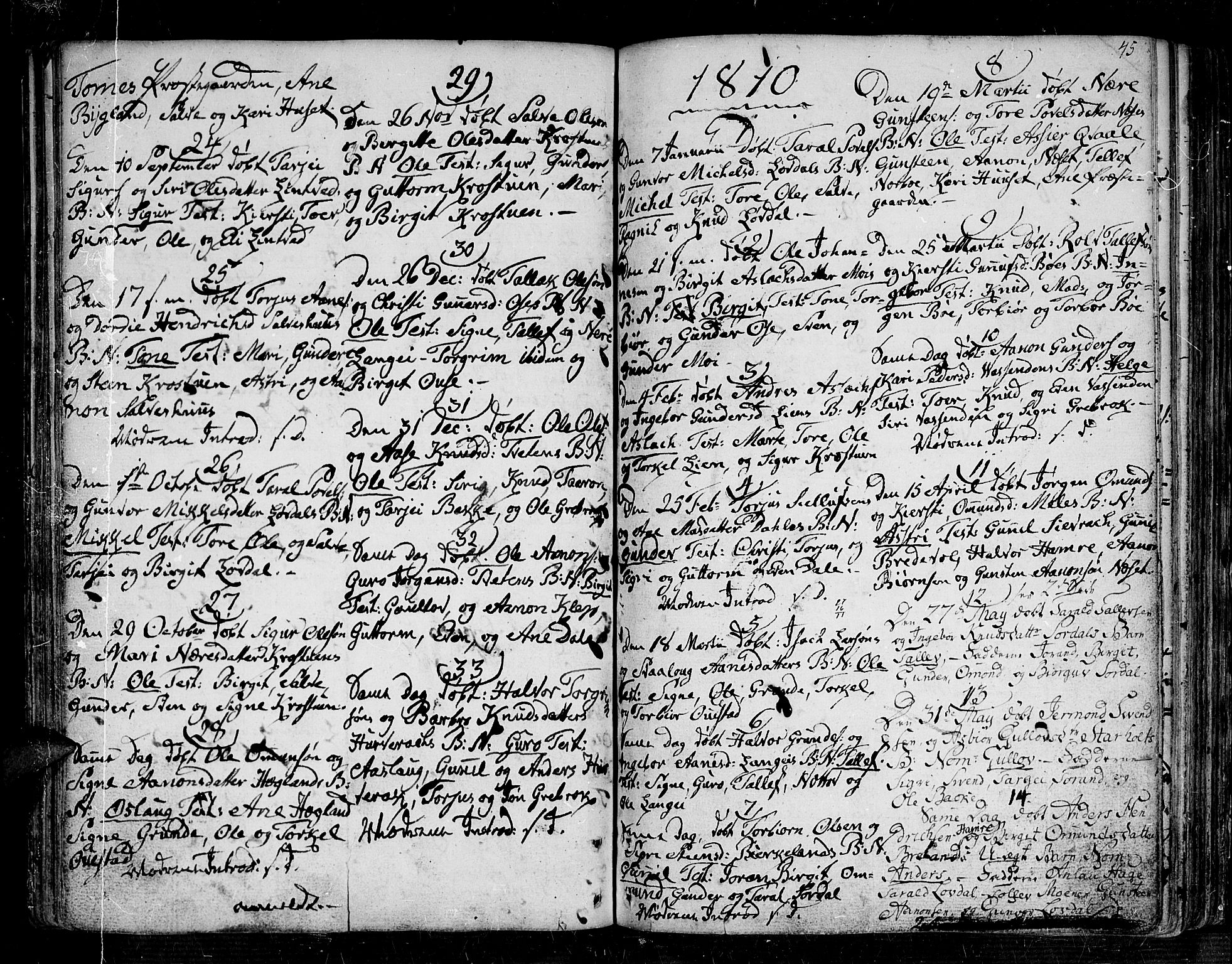 Bygland sokneprestkontor, SAK/1111-0006/F/Fa/Fab/L0002: Parish register (official) no. A 2, 1766-1816, p. 45