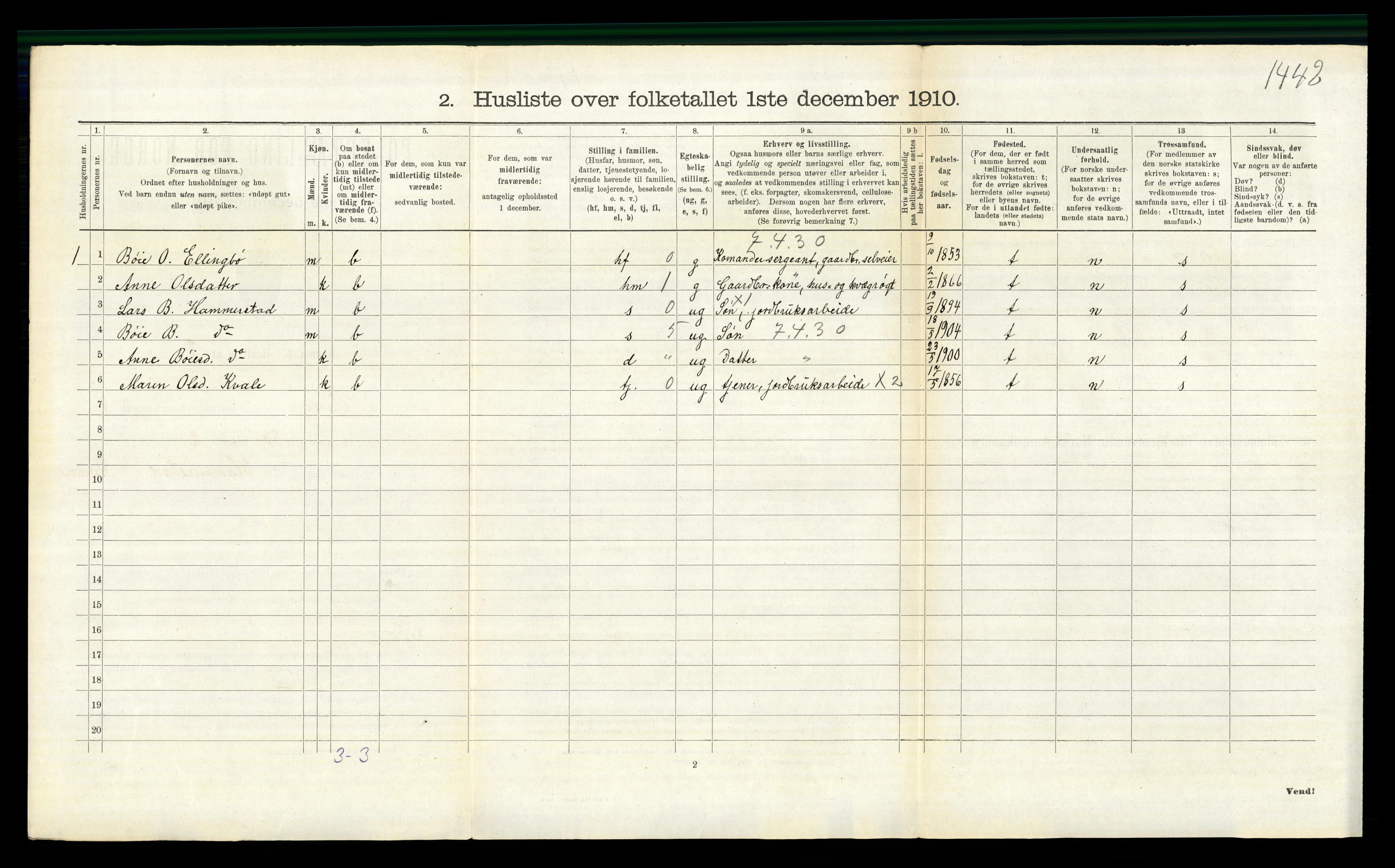 RA, 1910 census for Vang, 1910, p. 294