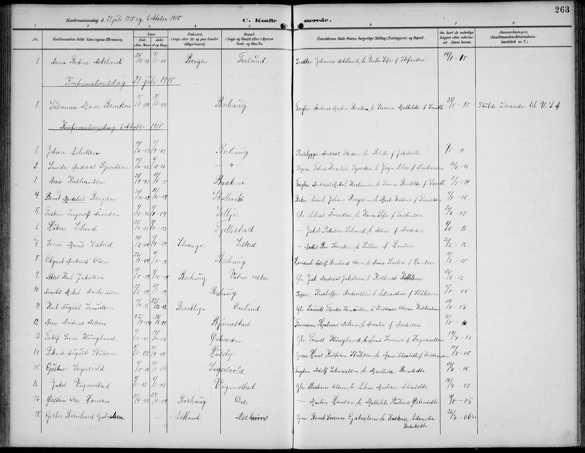 Lista sokneprestkontor, SAK/1111-0027/F/Fb/L0005: Parish register (copy) no. B 5, 1892-1923, p. 263