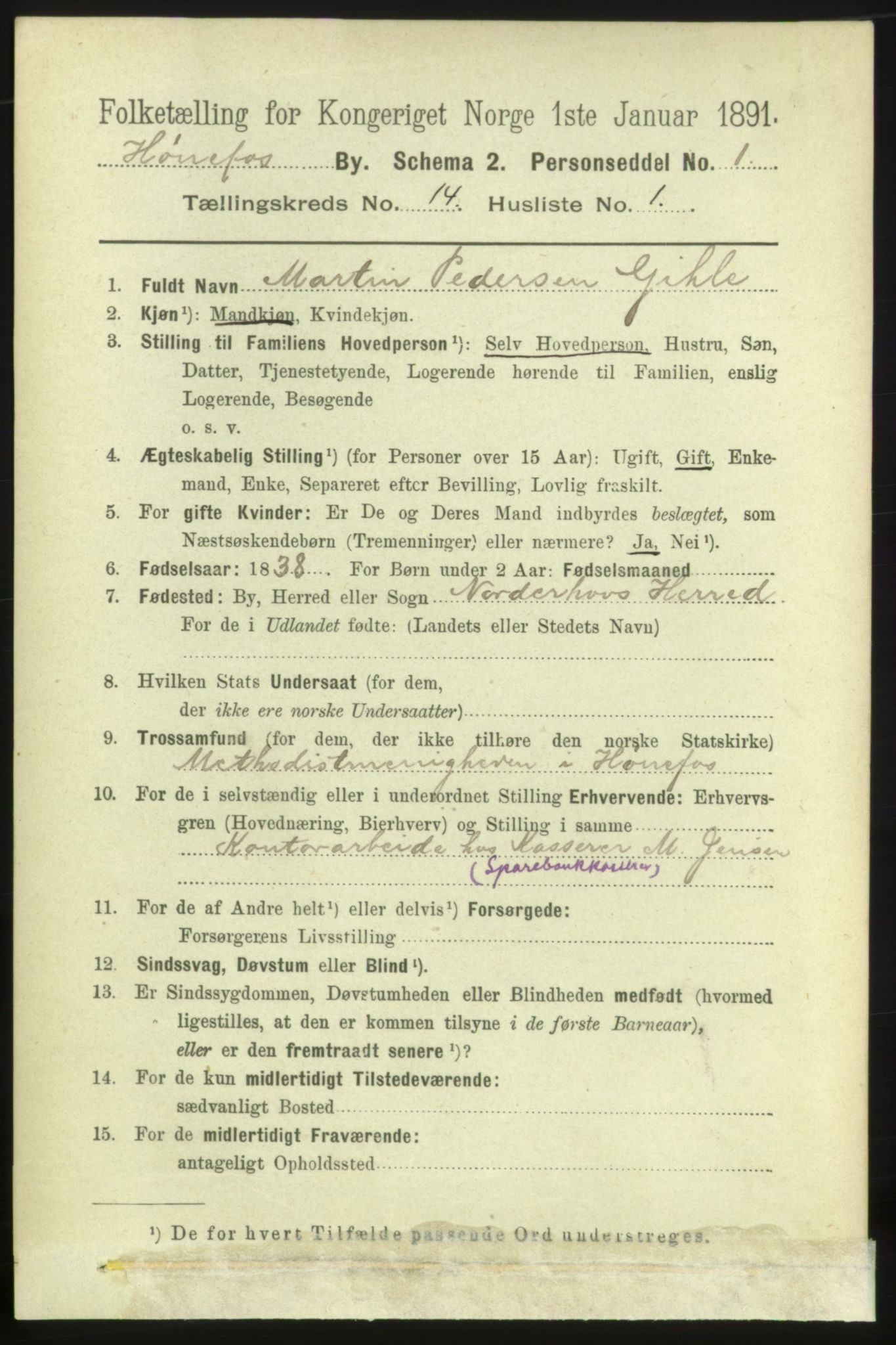 RA, 1891 census for 0601 Hønefoss, 1891, p. 1649