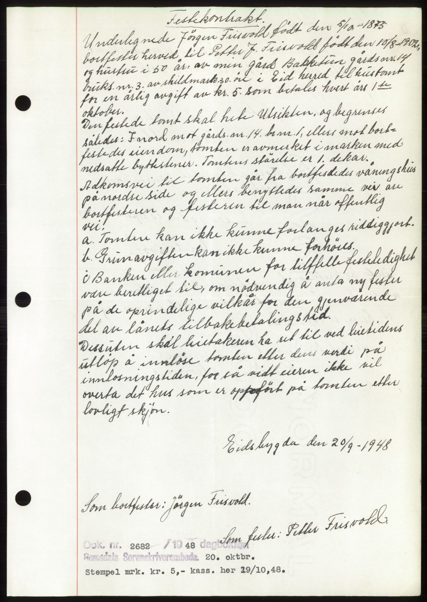 Romsdal sorenskriveri, AV/SAT-A-4149/1/2/2C: Mortgage book no. B4, 1948-1949, Diary no: : 2682/1948