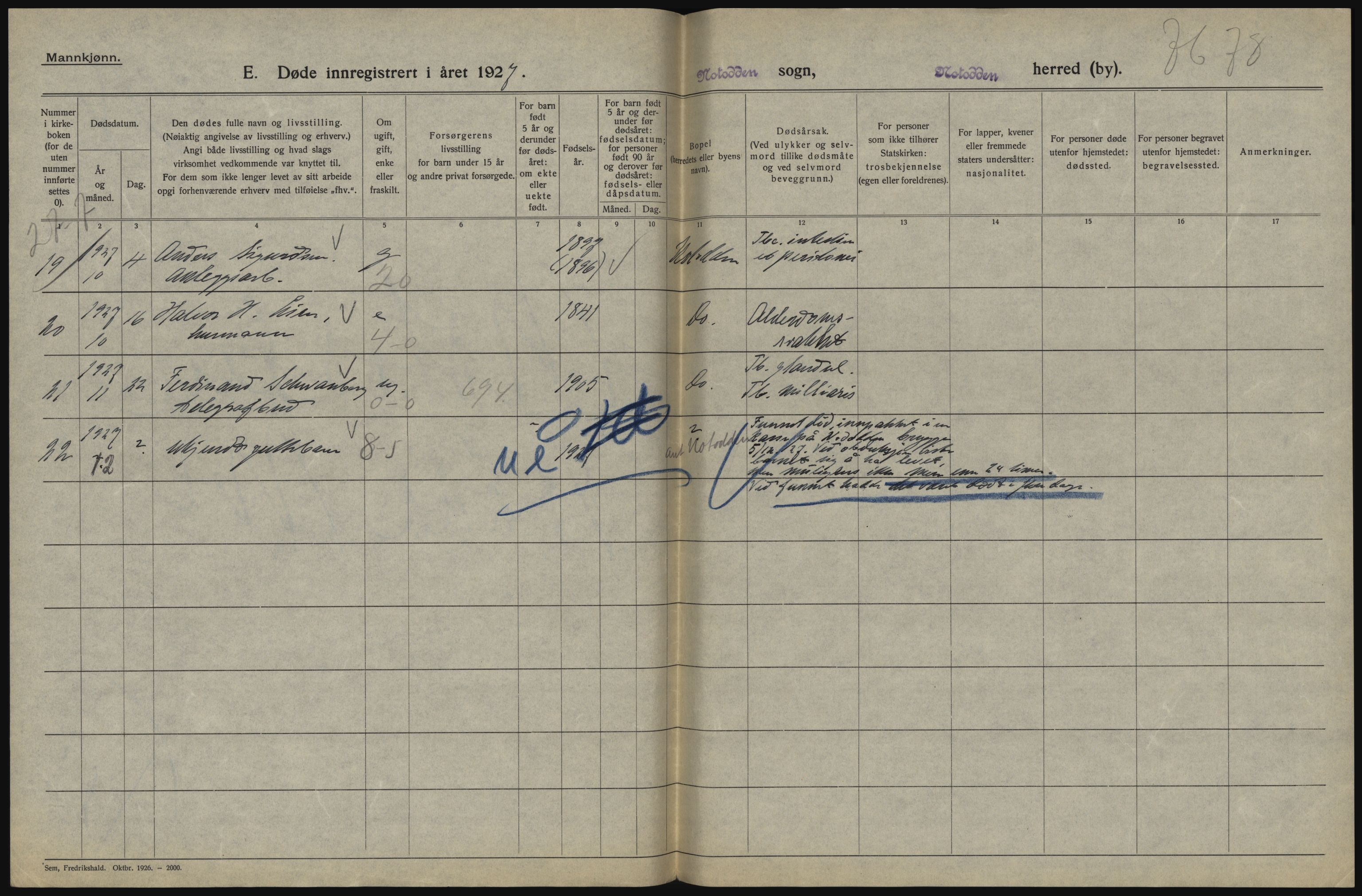 Statistisk sentralbyrå, Sosiodemografiske emner, Befolkning, AV/RA-S-2228/D/Df/Dfc/Dfcg/L0020: Telemark fylke: Gifte, døde. Bygder og byer., 1927, p. 242
