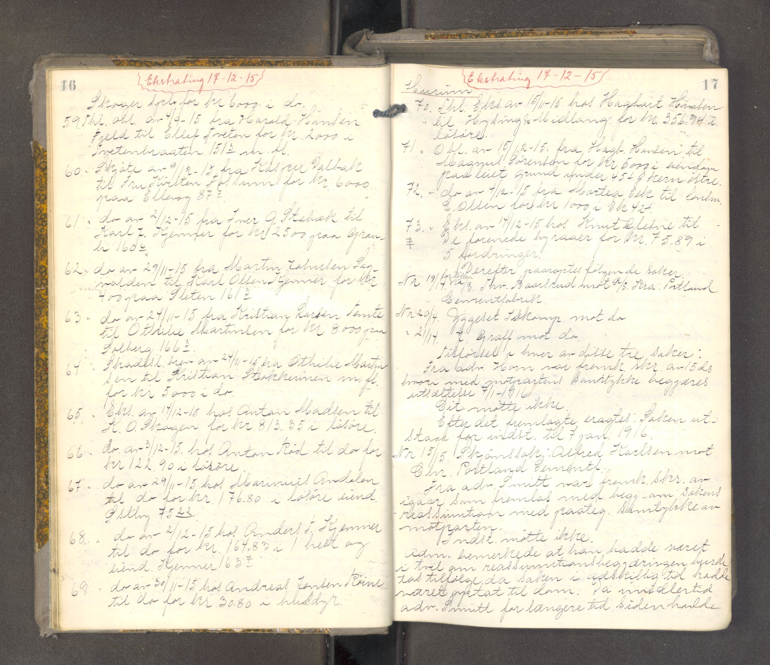 Lier, Røyken og Hurum sorenskriveri, AV/SAKO-A-89/F/Fa/L0098: Tingbok, 1915-1918, p. 16-17