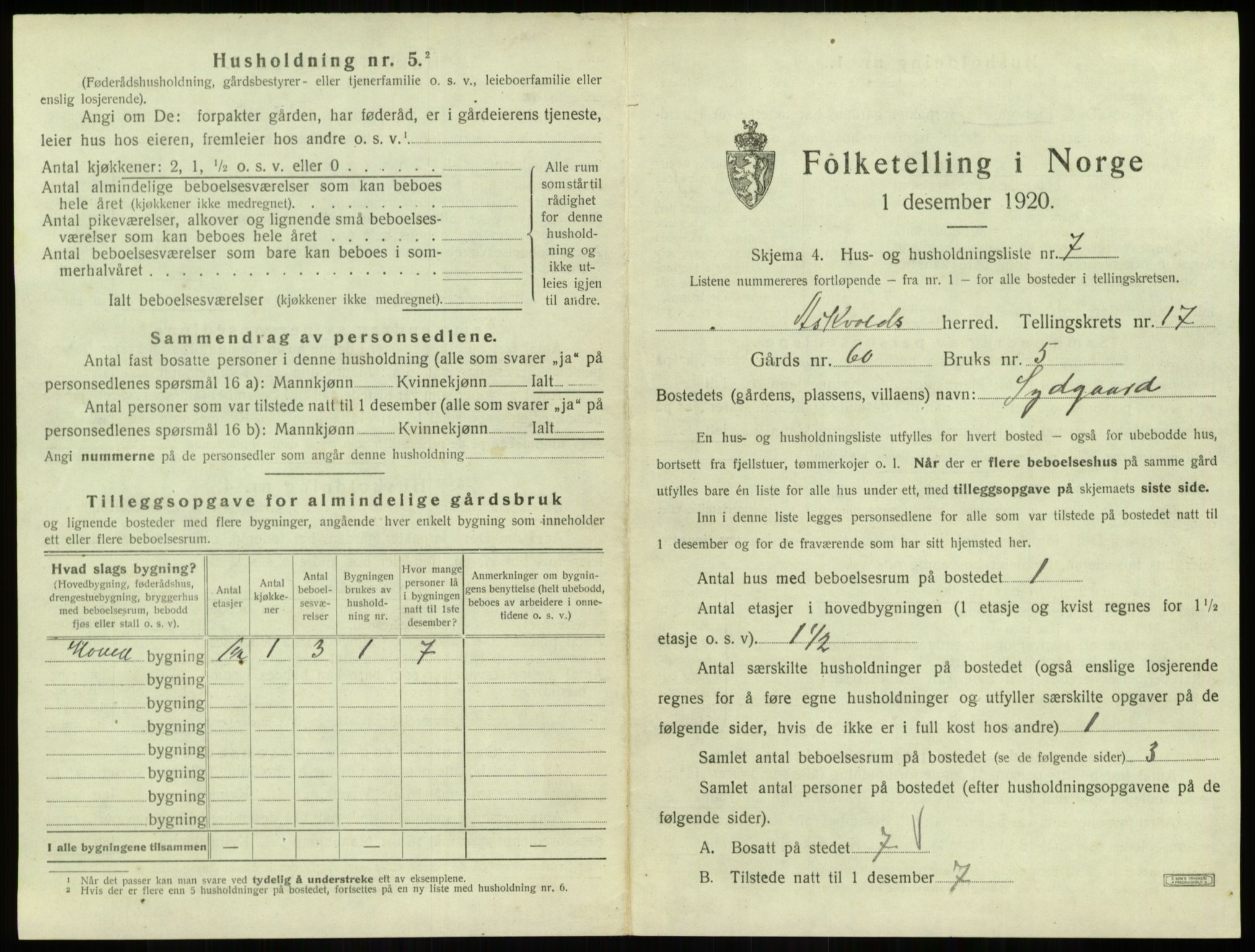 SAB, 1920 census for Askvoll, 1920, p. 920