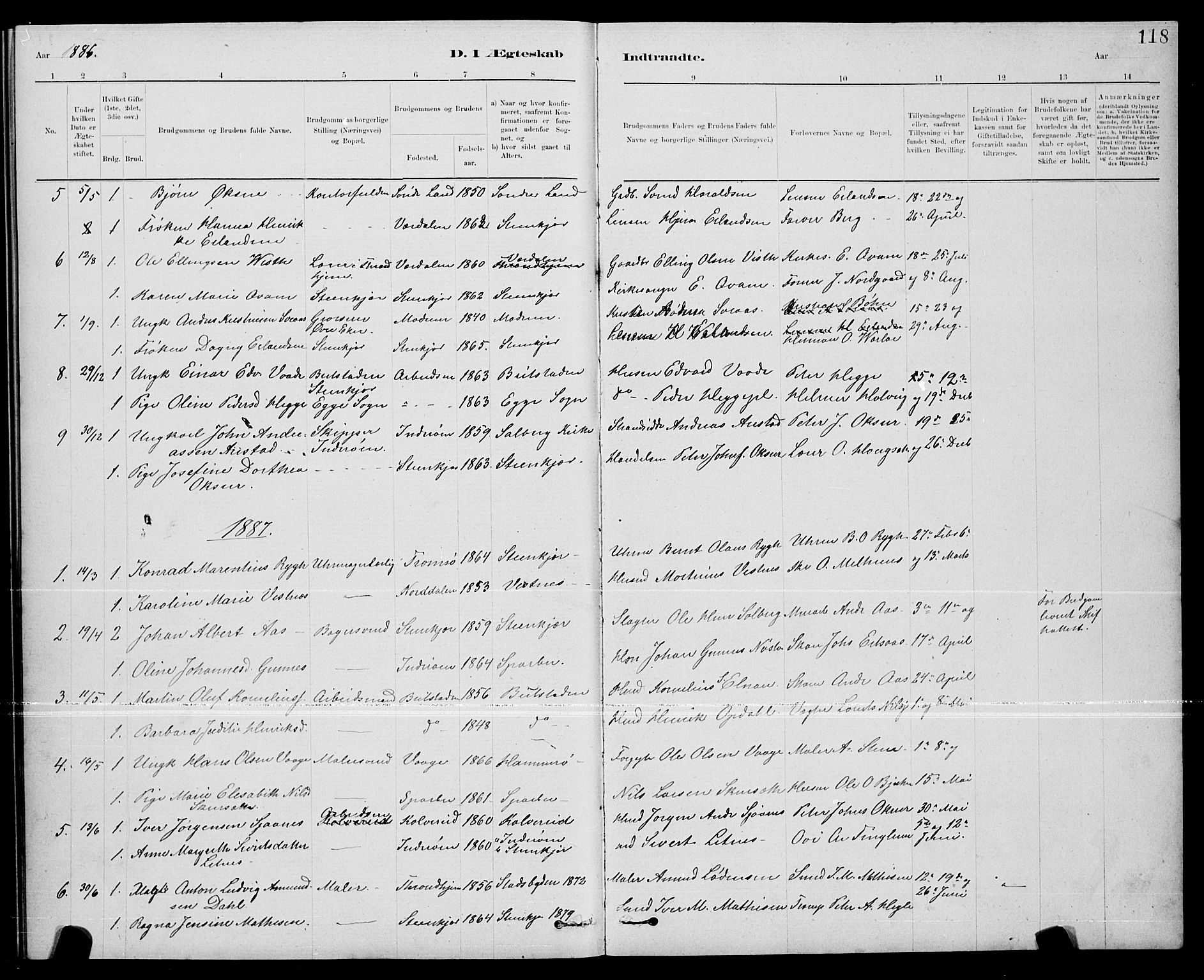 Ministerialprotokoller, klokkerbøker og fødselsregistre - Nord-Trøndelag, SAT/A-1458/739/L0374: Parish register (copy) no. 739C02, 1883-1898, p. 118