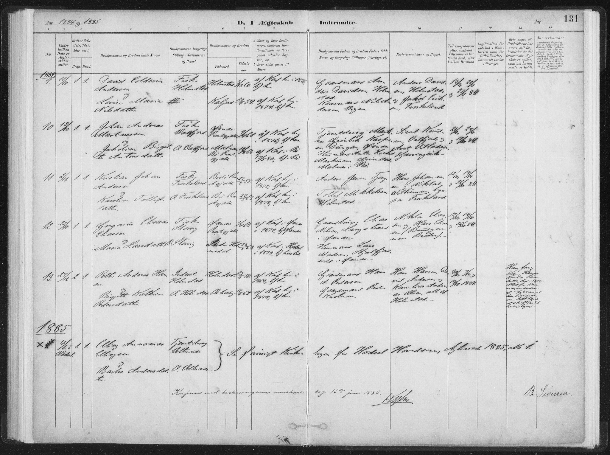 Ministerialprotokoller, klokkerbøker og fødselsregistre - Nordland, AV/SAT-A-1459/890/L1286: Parish register (official) no. 890A01, 1882-1902, p. 131