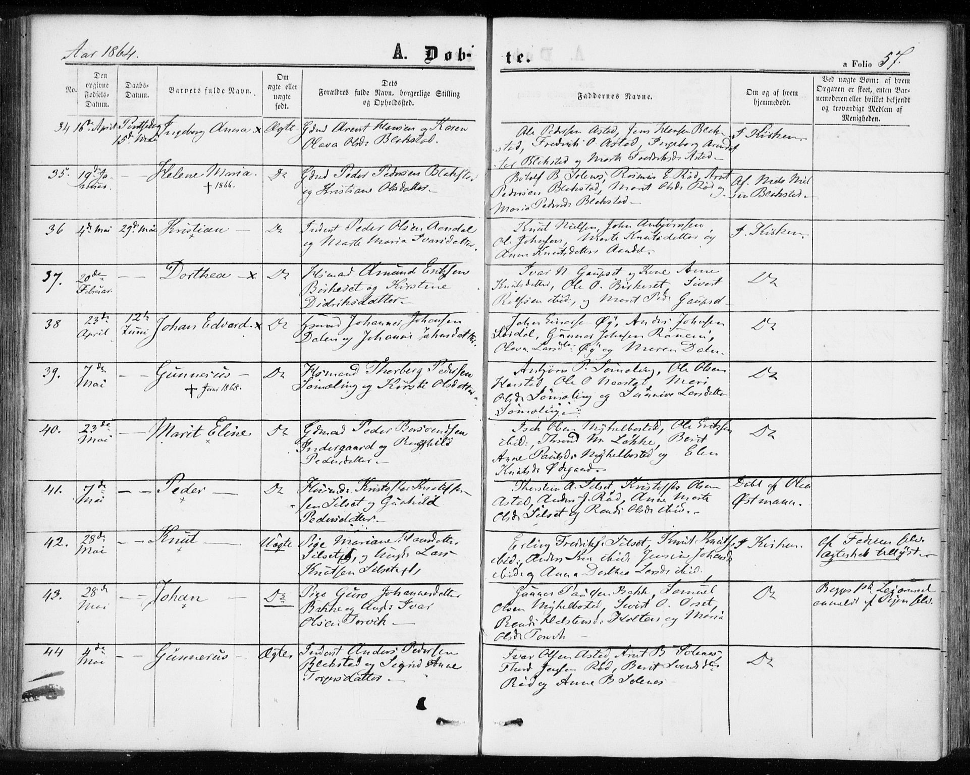 Ministerialprotokoller, klokkerbøker og fødselsregistre - Møre og Romsdal, SAT/A-1454/584/L0965: Parish register (official) no. 584A05, 1857-1868, p. 57