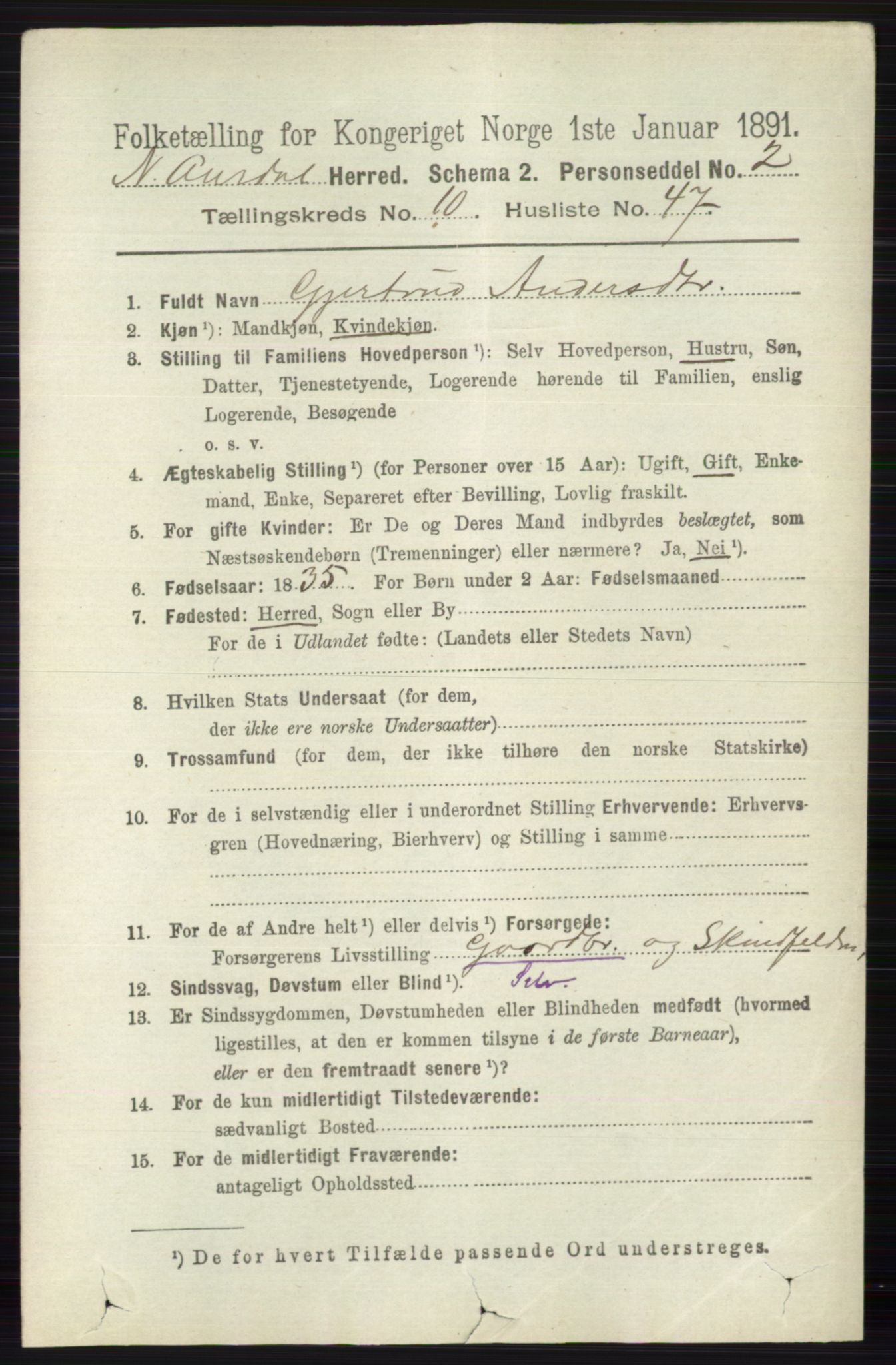 RA, 1891 census for 0542 Nord-Aurdal, 1891, p. 4053