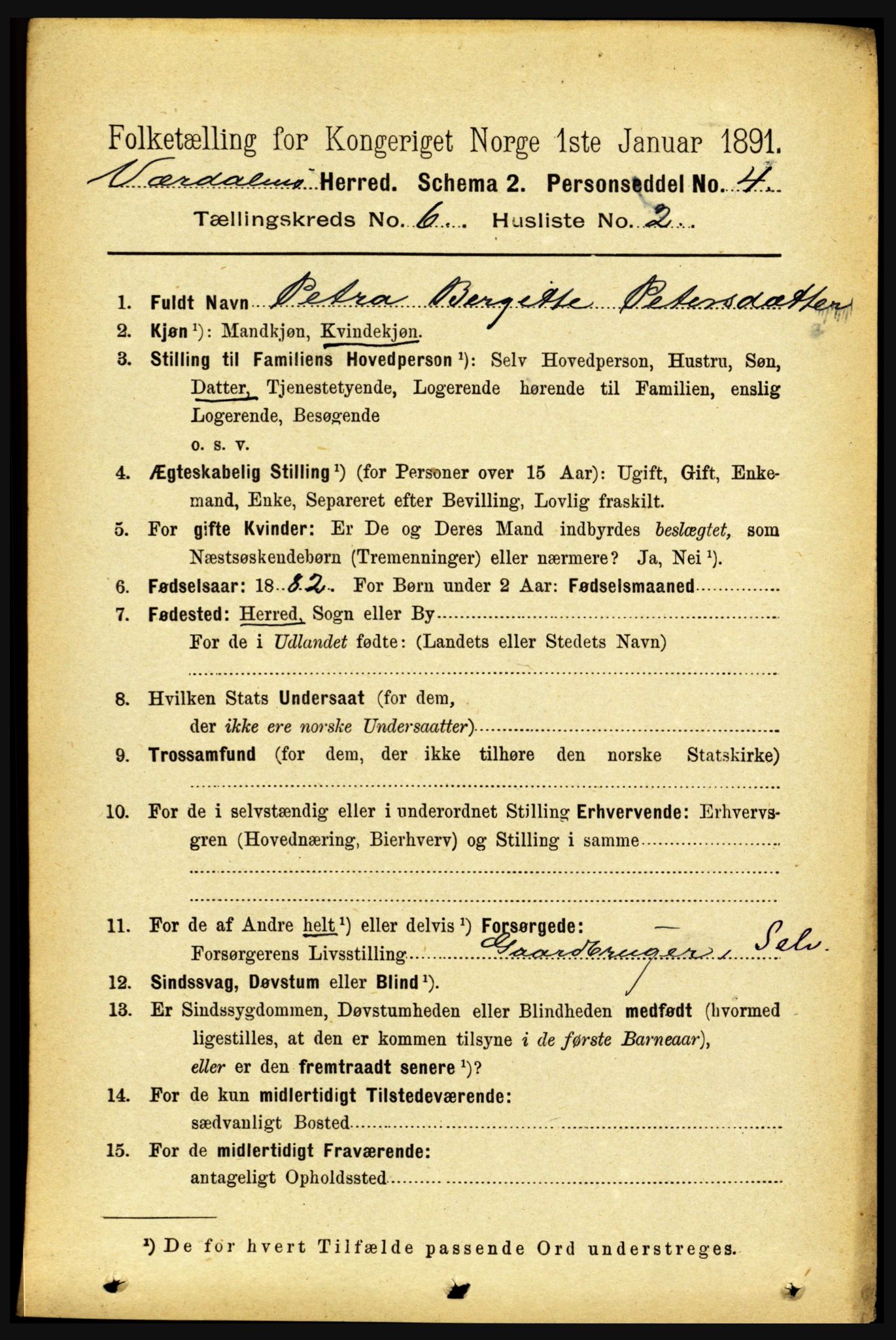 RA, 1891 census for 1721 Verdal, 1891, p. 3566